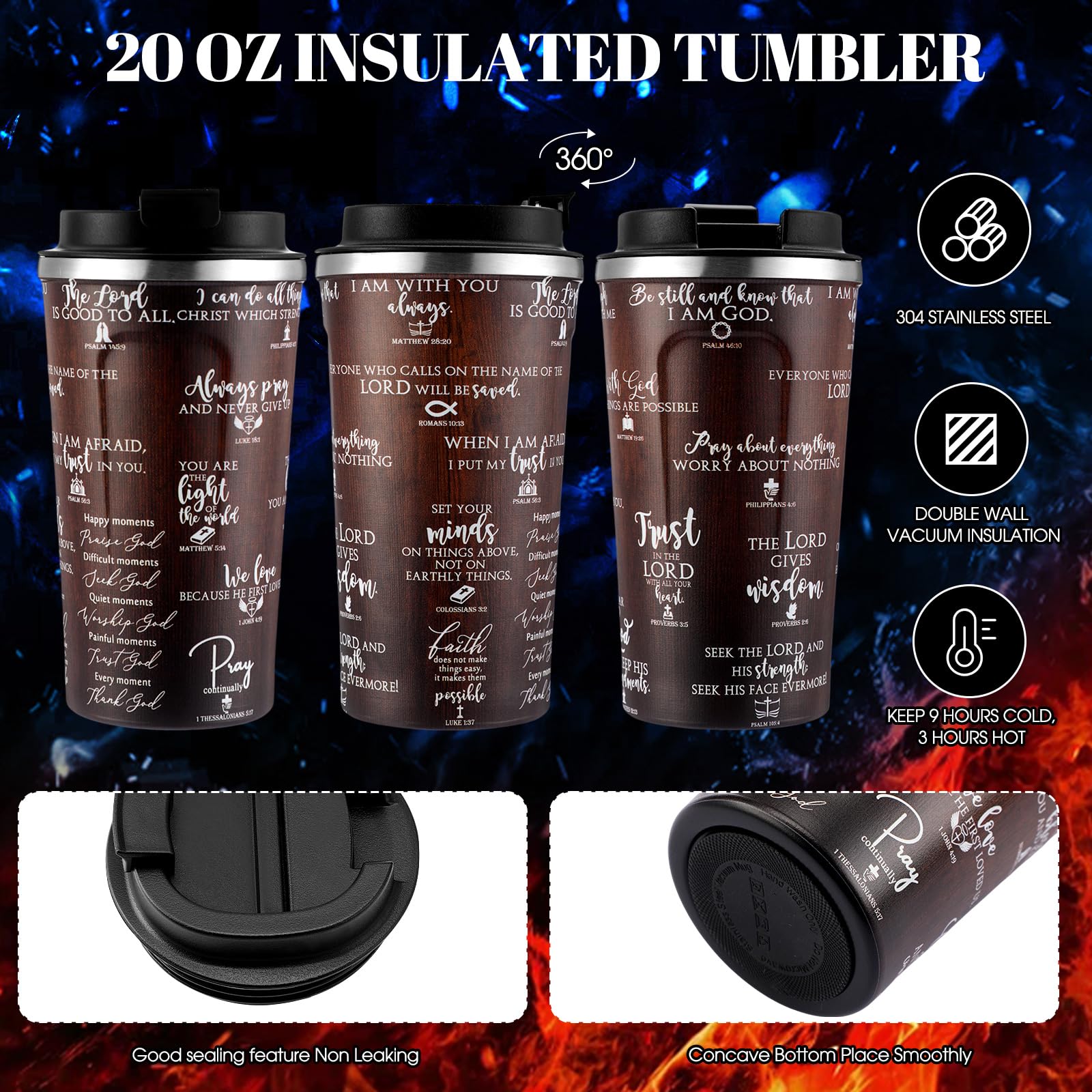 Roshtia 3 Pcs Christian Gifts for Men God Father Appreciation Gifts Bible Faith 20oz Stainless Steel Tumbler with Lid Straw Religious Leather Toiletry Bag Keychain for Birthday Father Day Dad Husband