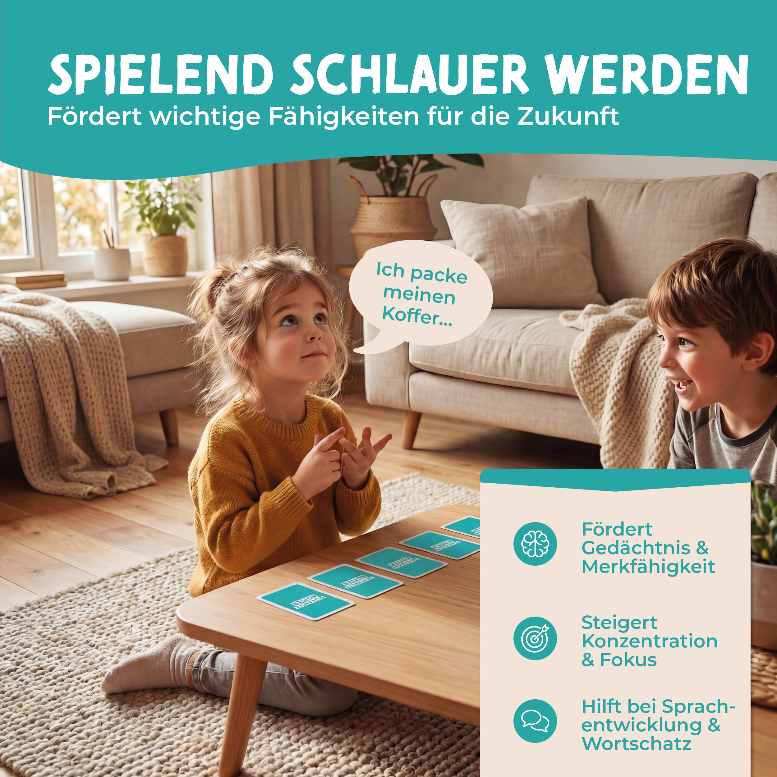 Ich packe meinen Koffer | Reise- & Ratespiel | Geschenk für Kinder ab 4 J. | Kompaktes Kartenspiel ab 4 Jahren: Tolles Mitbringsel & ideale Geschenkidee für jeden Kindergeburtstag.
