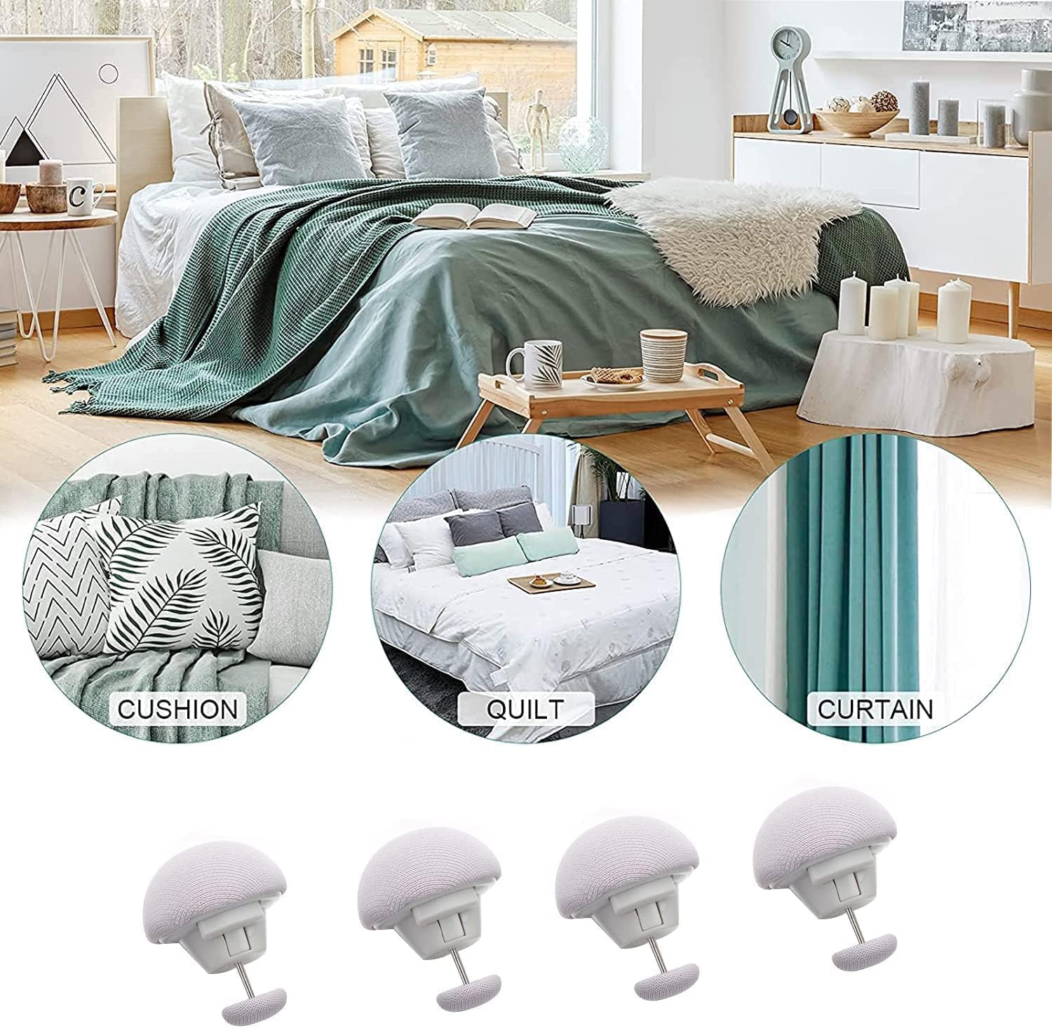 OLWICK® Mushroom Shape Duvet Clips, Non-Slip Cover Fixator, Comforter Quilt Holder with One-Key Unlock for Blanket Bed Sheet Curtain Socks Mattress Covers 4
