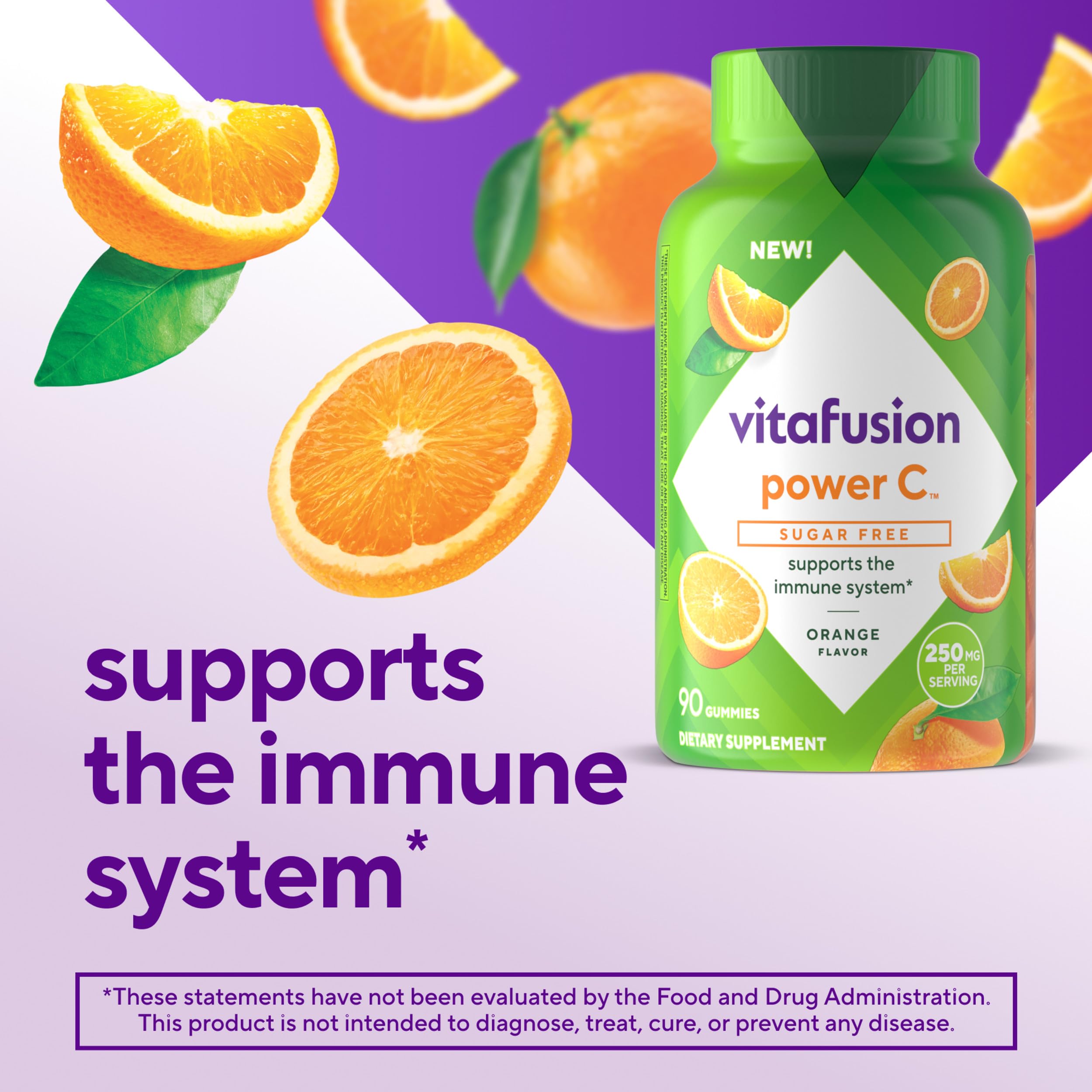 VITAFUSION Sugar Free Power C Vitamin C Gummies, Daily Adult Vitamins for Immune System Support (1), Orange Flavor, 90 Count