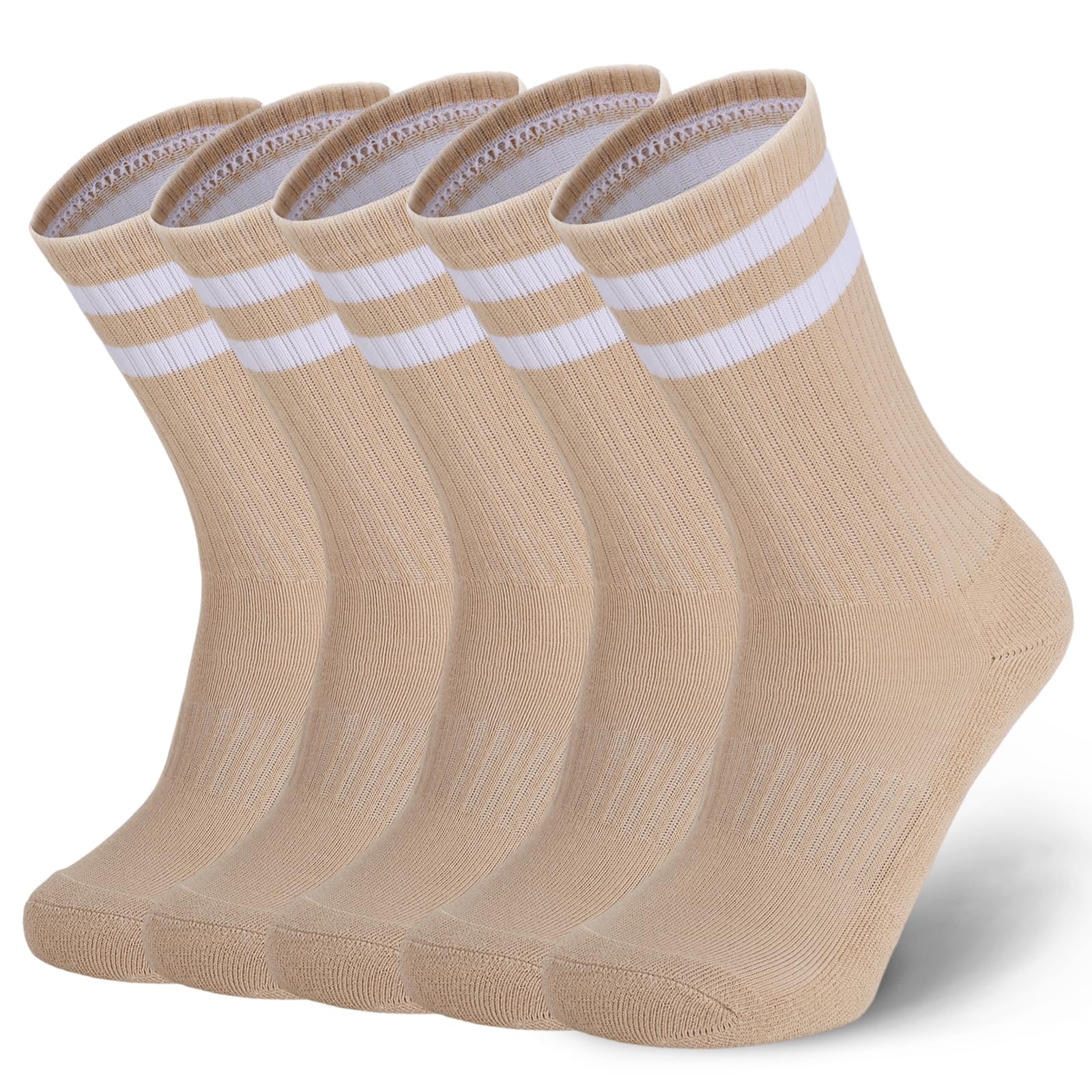 Ultrafun 5 Pairs Striped Crew Socks Cotton Cushioned Athletic Sports Running Socks for Men Women Teens