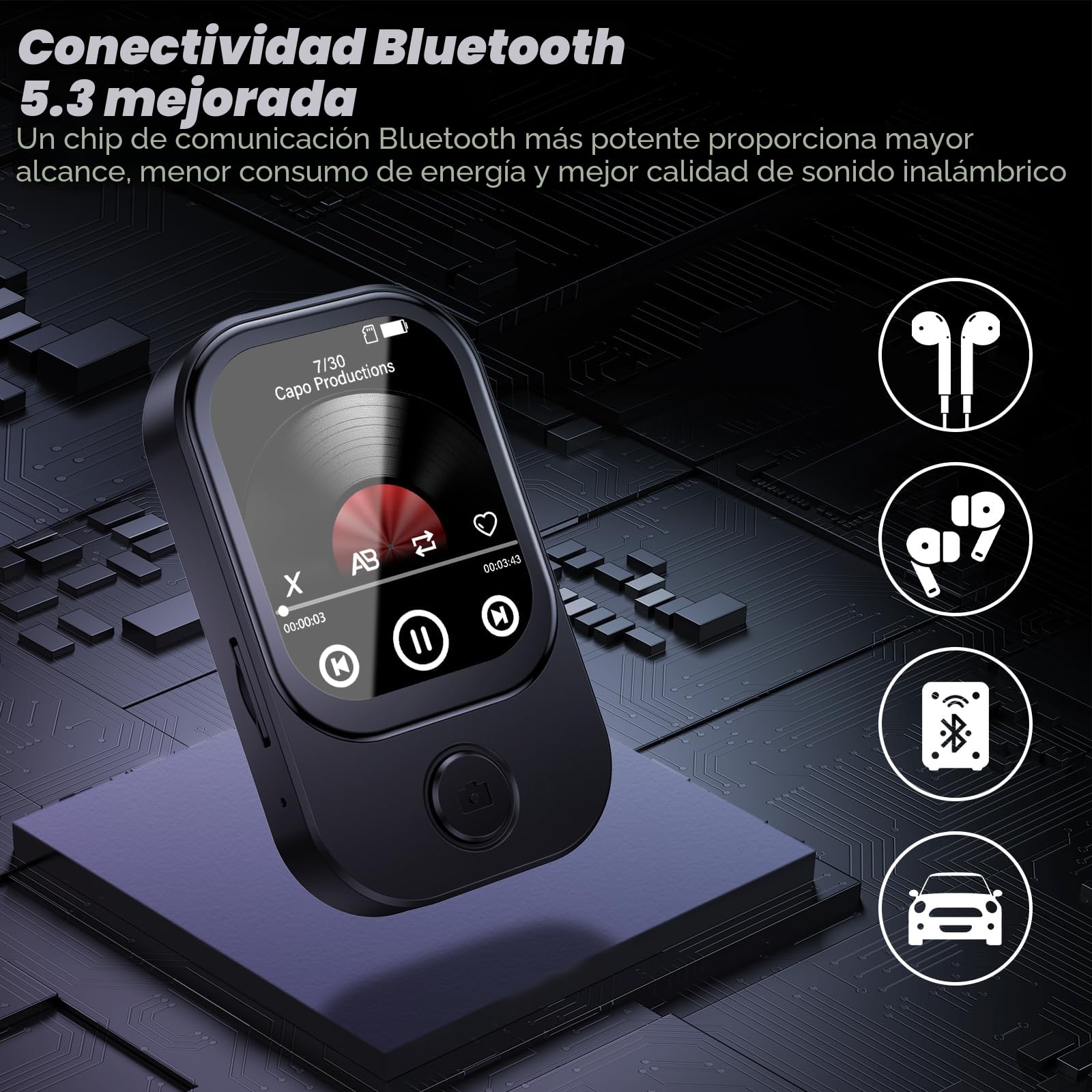 64GB Reproductor MP3 con Bluetooth 5.4, Cámara Abatible de 180°, Mini Reproductor Música Altavoz HD Radio FM Sonido HiFi Ldeal E-Book Podómetro Deportivo