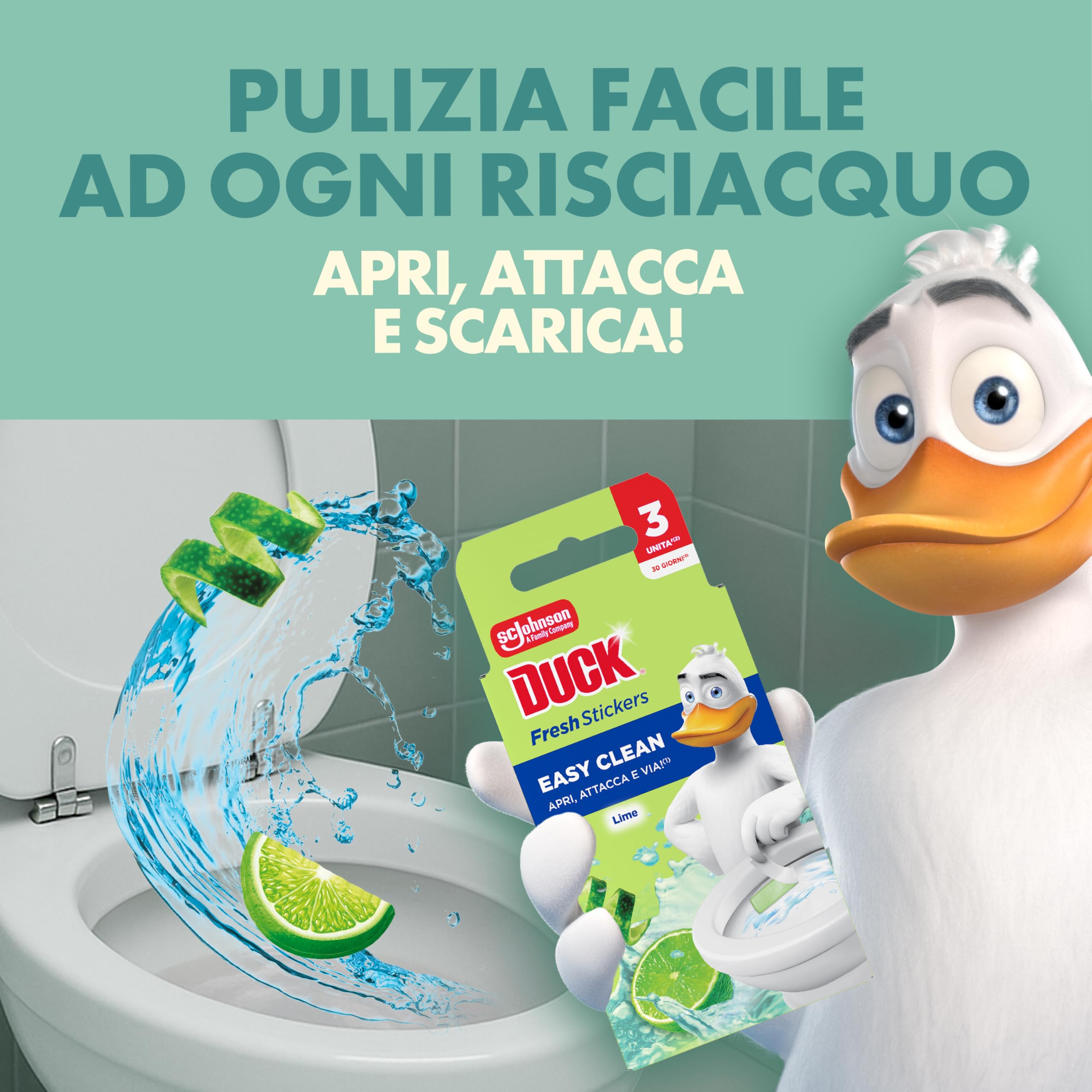 Duck Fresh Stickers - Strisce Adesive Gel Igienizzanti WC, Profumo Lime, Formato Scorta da 10 Confezioni, 30 Strisce