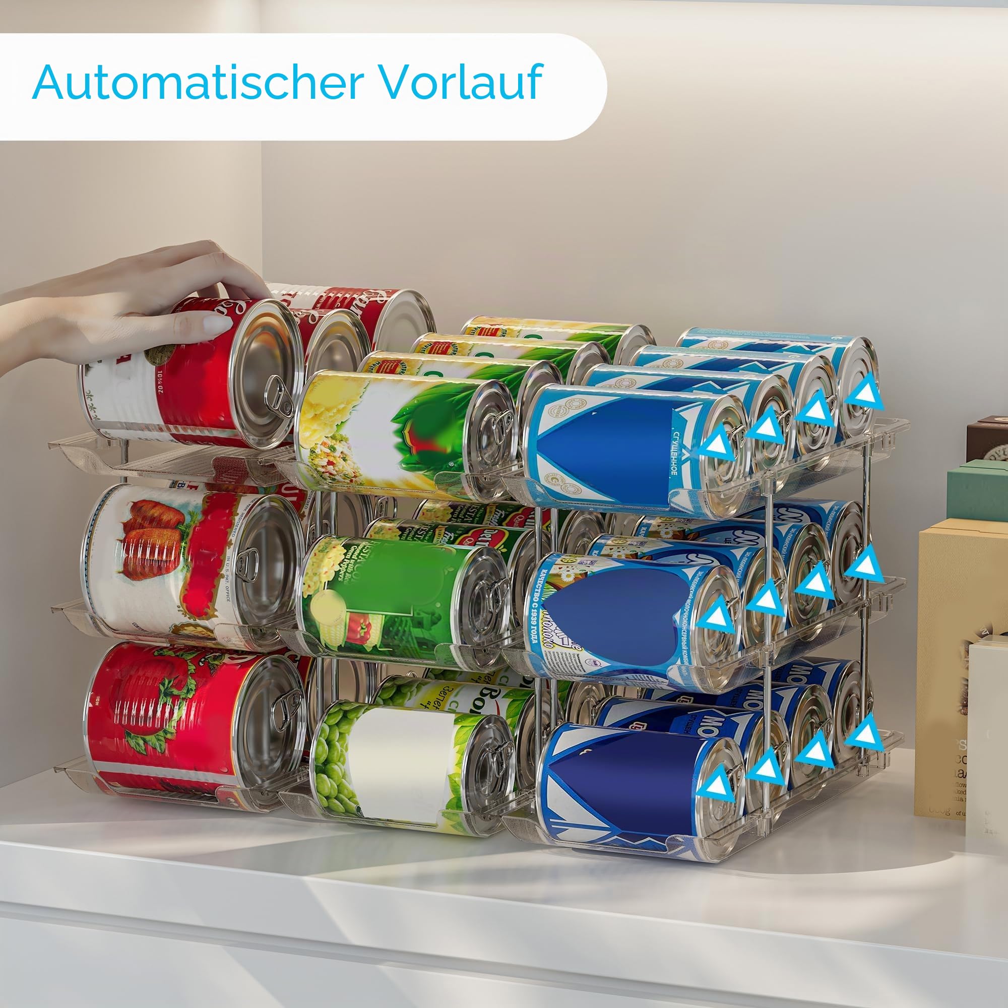 Dosen Organizer Dosenspender, Verstellbare Höhe und Breite, Dosenhalter, Dosenregal Kühlschrank Organizer Getränke,Hält bis zu 48 Dosen, für Speisekammer, Schrank Küche, 4 Ebenen
