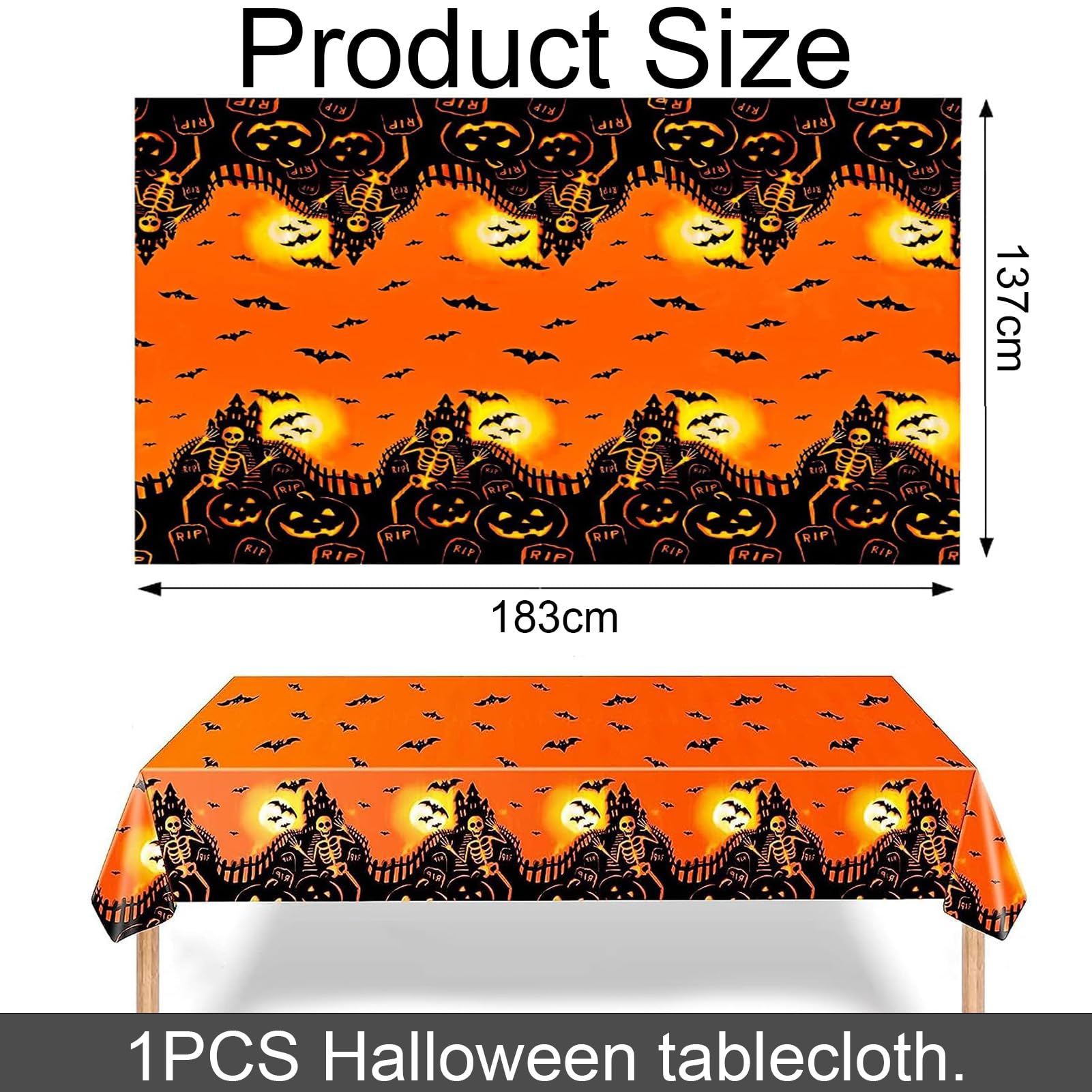 Reofrey Halloween-Tischdecke | Motiv Spukhaus & Kürbis | 137x183 Cm | Einweg-Kunststoff | Für Partys & Deko