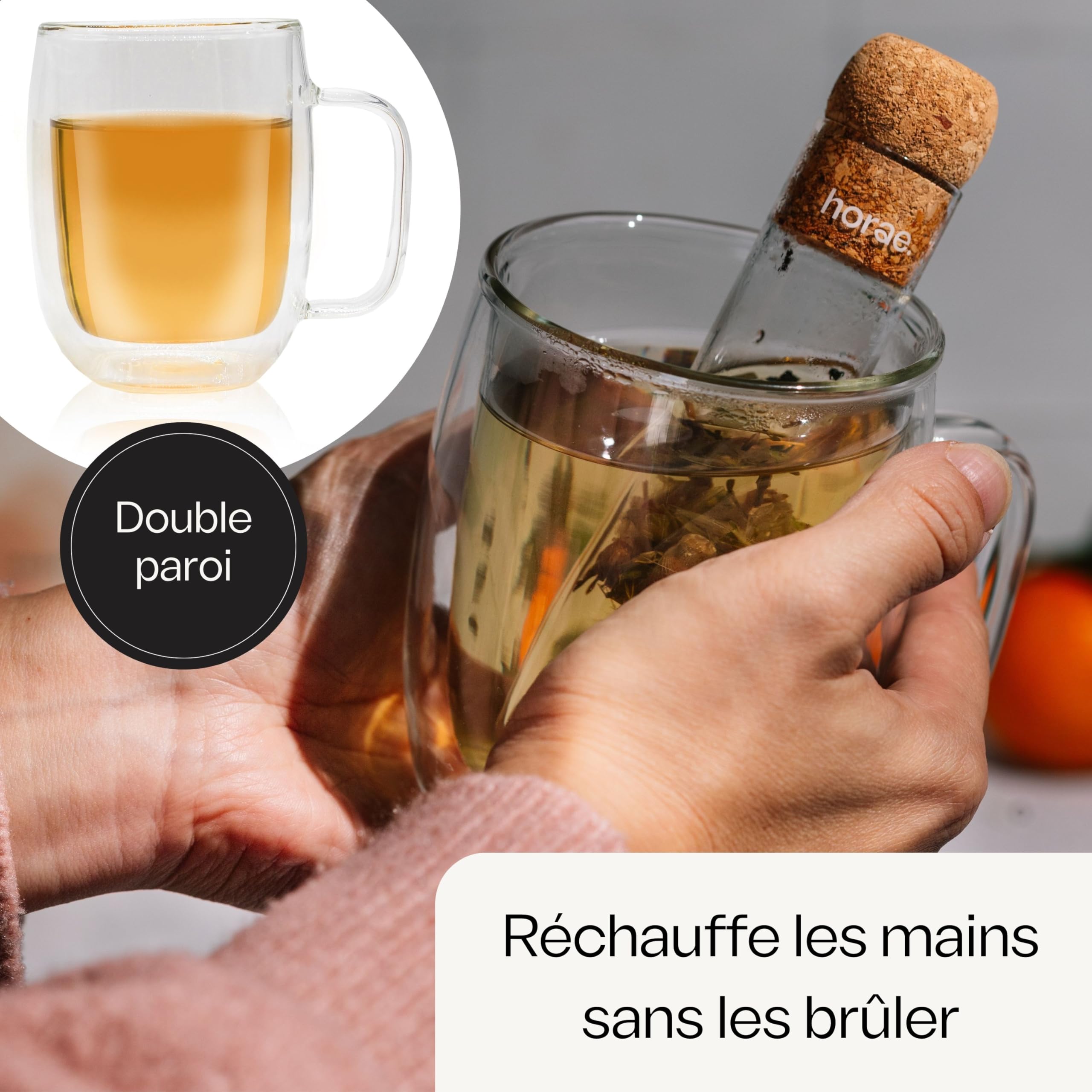 Horae - Coffret théière avec tasse - Théière en verre borosilicate 700 ml et tasse en verre double paroi 350ml - Idée coffret cadeau à offrir