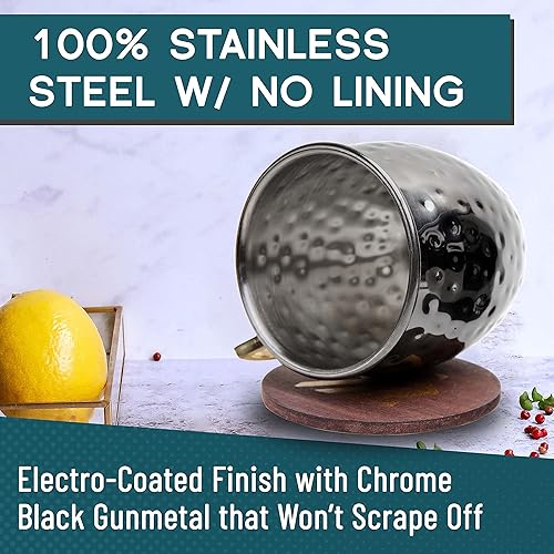 Miniatura 4 de Advanced Mixology Juego de regalo tazas negras de Moscow Mule (18 onzas)  Taza negra con acabado de bronce  Viene con pajitas, posavasos y jigger.