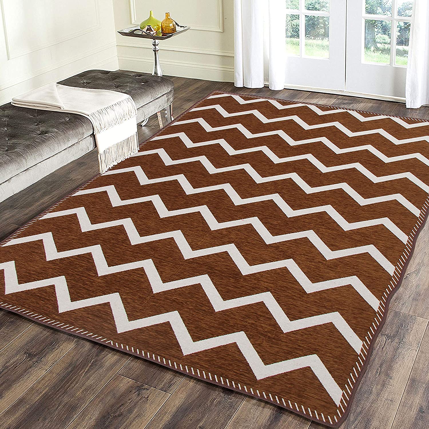 Sparrow World Attractive Chennille Living Room Carpet,Area Rug,Durries,BedCover || 3X5 FEET || (Coffee)-image-30