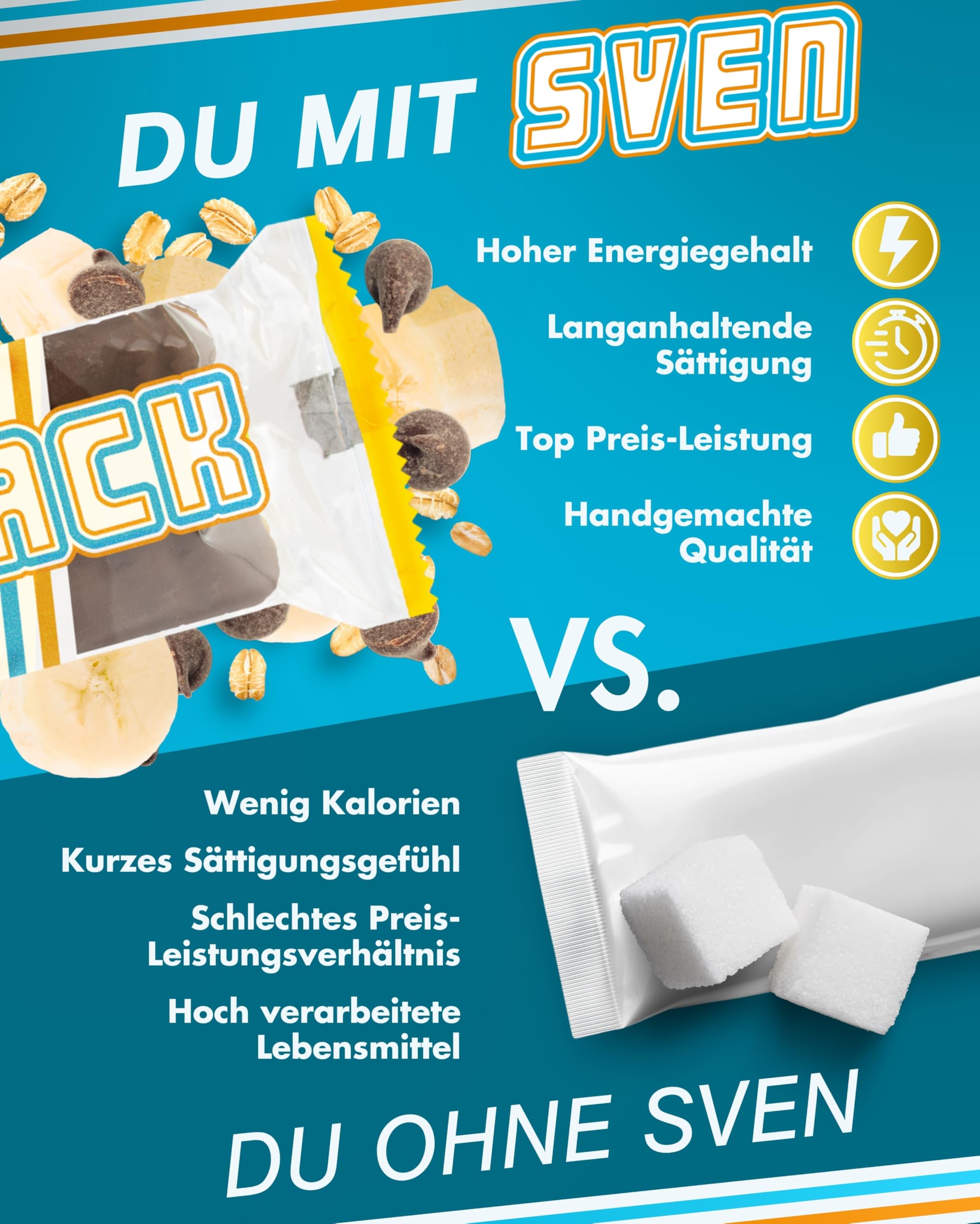 Sven Jack (Energy Cake) Haferriegel Schoko-Banane 20x 65g I Original Haferflocken Energieriegel I Veganer & Laktosefreier Haferriegel I Langkettige Kohlenhydrate & wenig Zucker I Müsliriegel