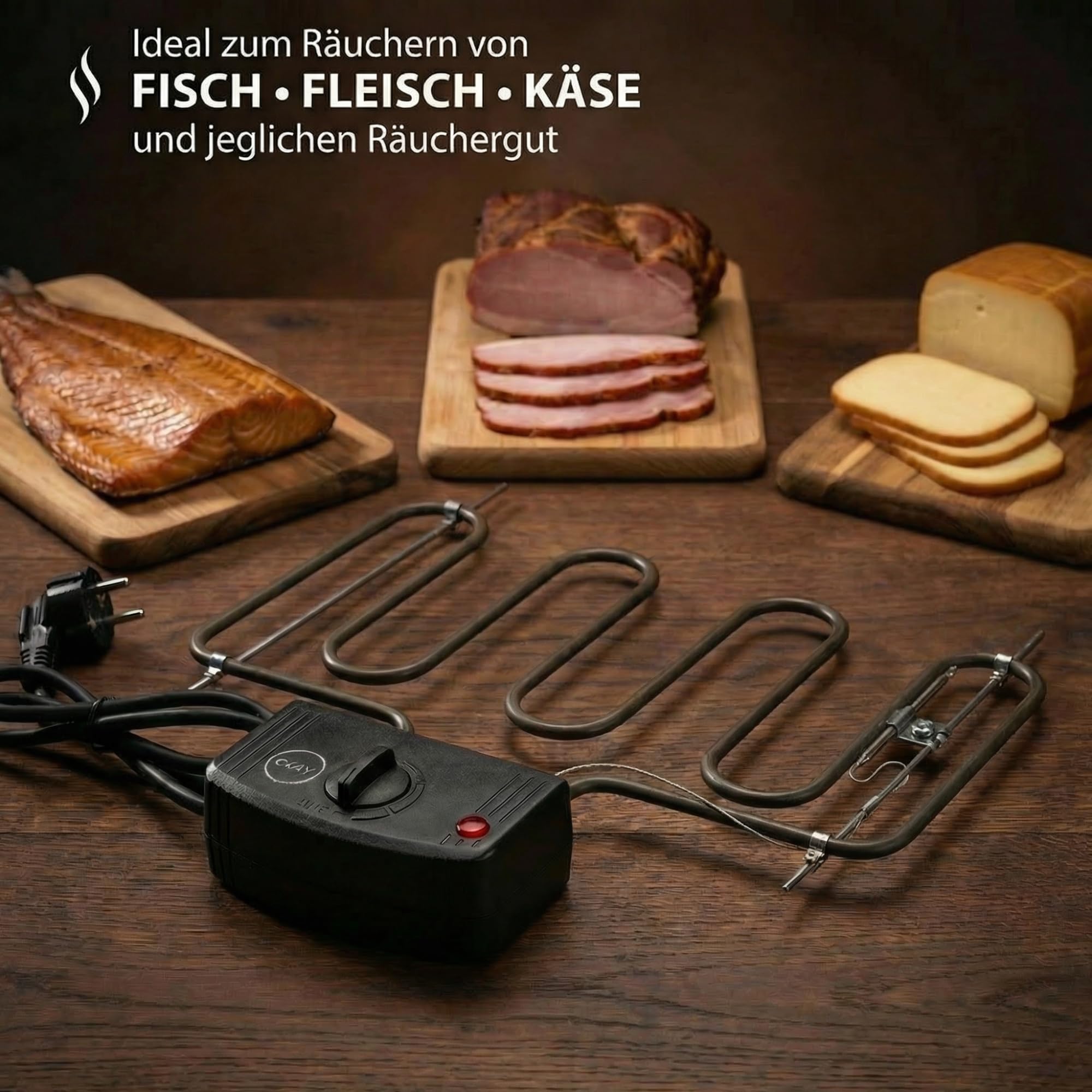 Räucherofen Elektroheizung 2000 W mit Thermostat – Heizspirale zur präzisen Temperaturregelung für Räucherschrank & Smoker, universelle Heizschlange kompatibel mit vielen Herstellern