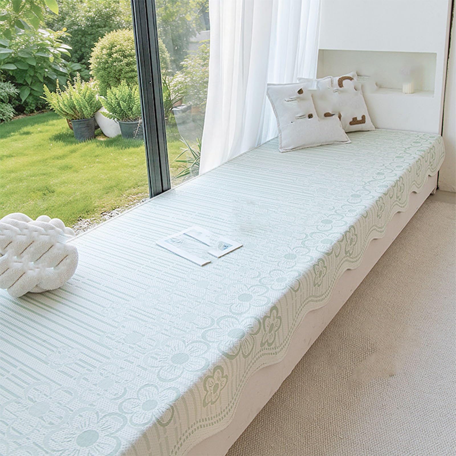 Summer Cooling Bay Window Cushion, Breathable Window Seat Cushion, Nonslip Washable for Entryway Living Nook Bay(Green,70x120cm/28x47in)