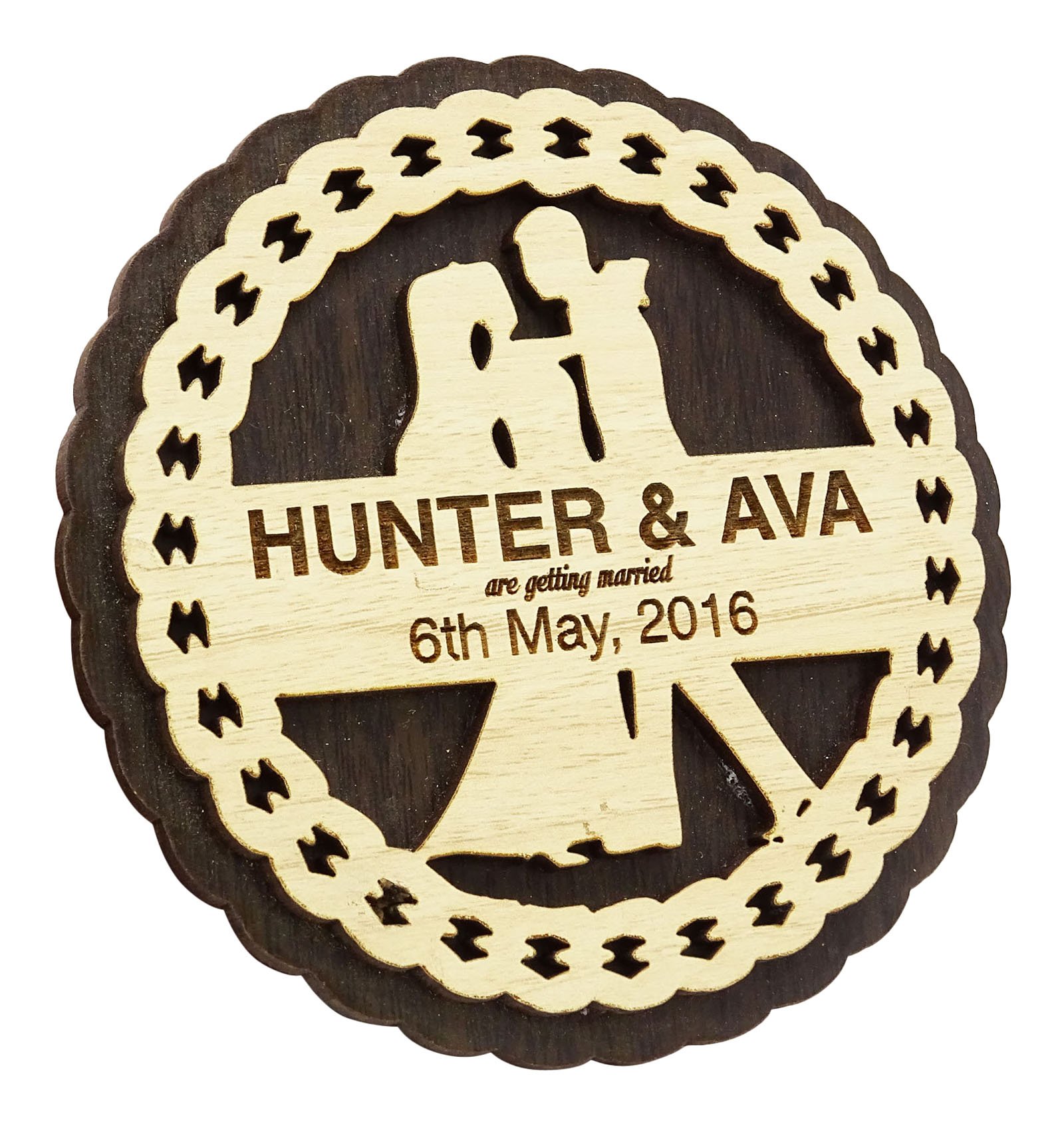 Magnet en bois gravé personnalisé pour annonce de mariage rustique chic lot de 20