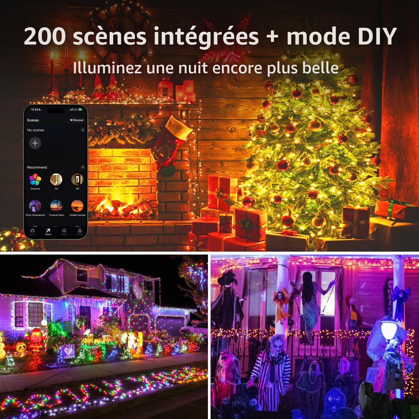Quntis 30M 300LED Guirlande Lumineuse Exterieure Noel avec APP & Télécommande, 16 Millions de Couleurs Lumiere Sapin de Noel Intelligentes, 200+ DIY Modes Guirlande Exterieur Noël, Luminosité Réglable