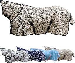 RL24 - Fliegendecke mit Halsteil & Kreuzgurt Design Leopard – Ekzemerdecke mit verstellbaren Kreuzgurten & Schweiflatz – Decke zum Schutz vor Insekten – Outdoor-Pferdedecke – 125 cm