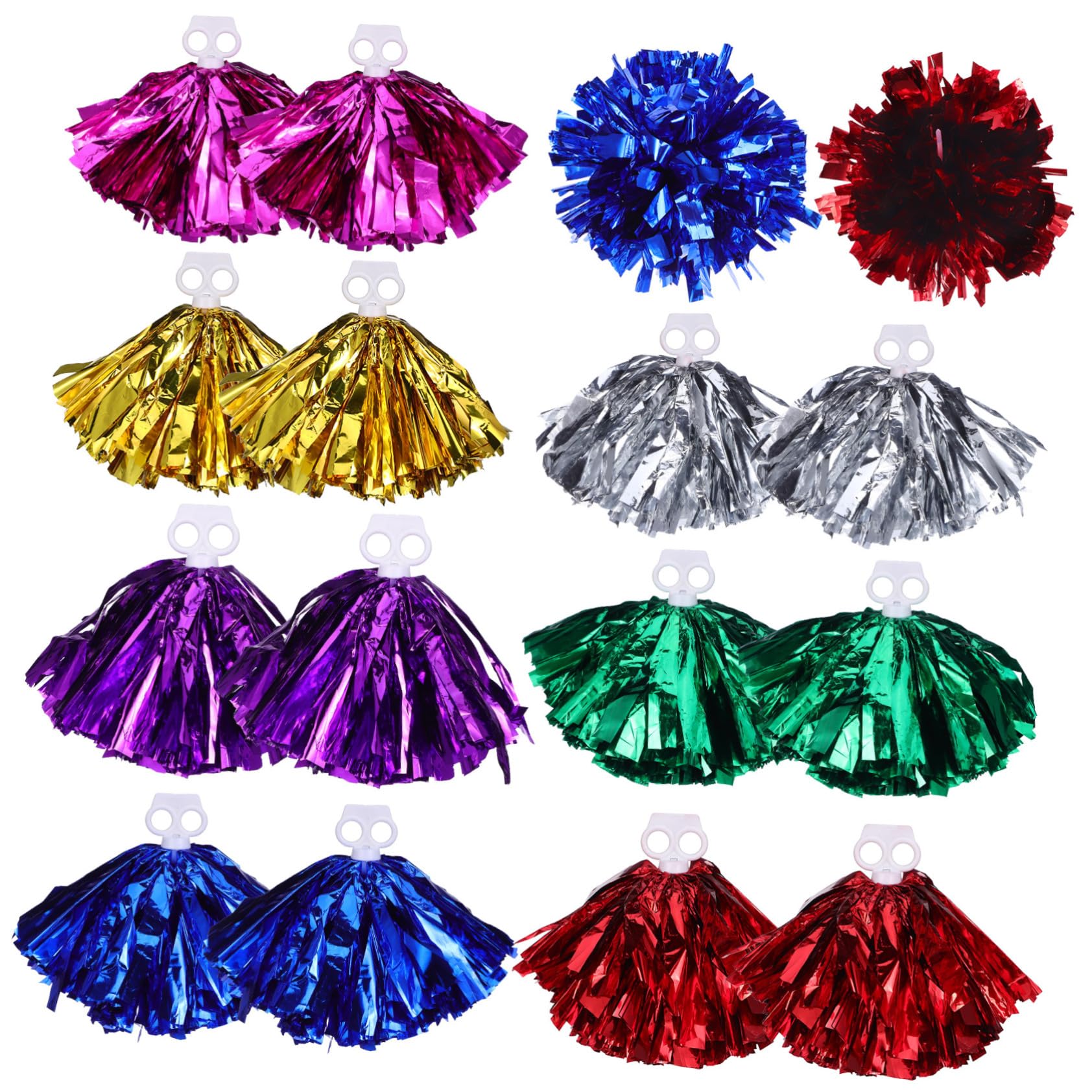 BRIGHTFUFU 7 Pairs Cheerleader Pom Poms with Finger Fluffy Metallic Cheer Props for Sports Events Comfortable Cheerleading Supplies Colors