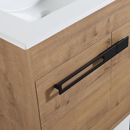Miniatura 5 de SSLine Mueble de baño 2 en 1 montado en la pared y de pie independiente con lavabo moderno de 24 pulgadas con lavabo superior y armario de