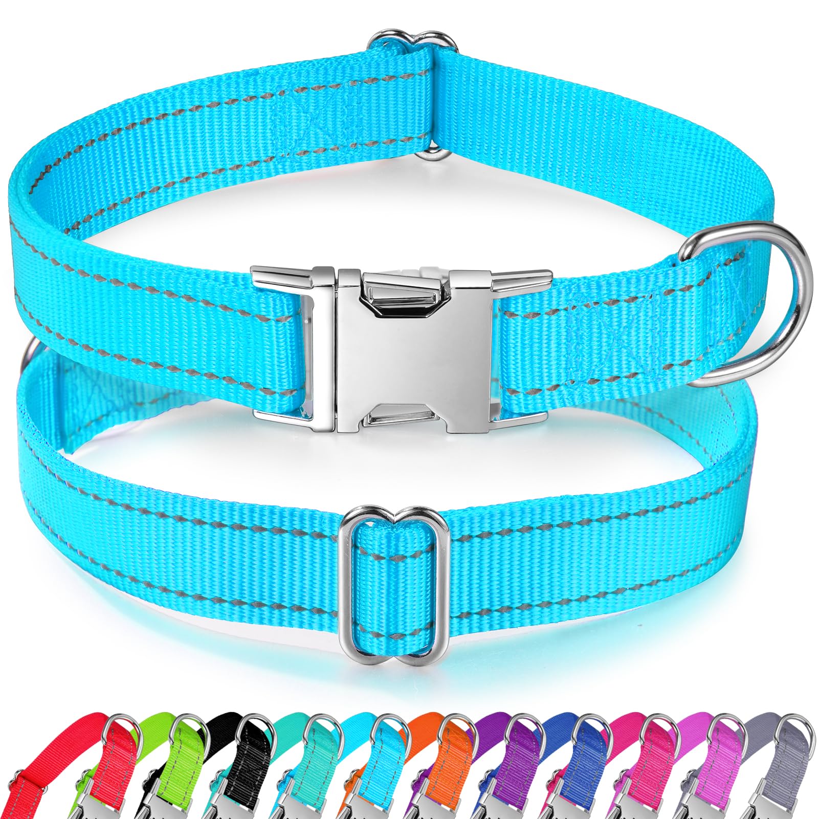 Personalized Dog Collar - Reflective Nylon Dog Collar for Small Medium Large Dogs, Engraved Name and Phone Number, Adjustable Pet Collar with Quick Release and Metal Buckle