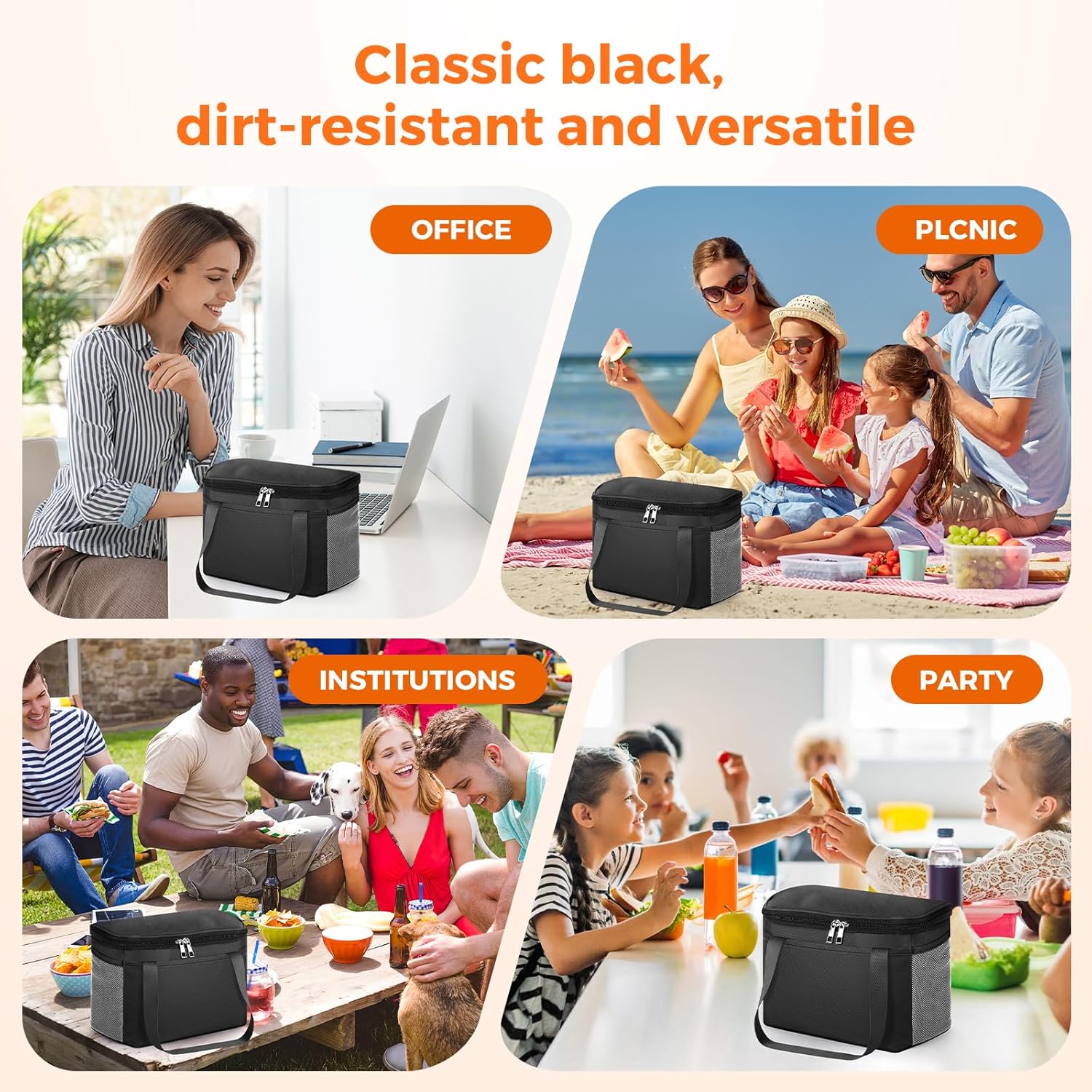 12 Pack Reusable Lunch Bag - Large Capacity Insulated Lunch Bag Heat Preservation and Leak-proof Women's Cooling Lunch Container Suitable for Office Work Picnic Outdoor Travel School (Black)