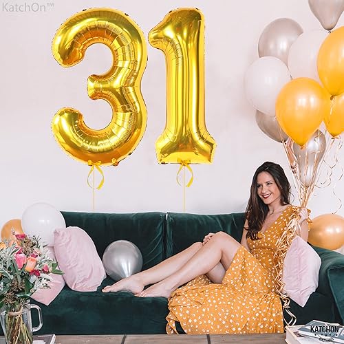 Miniatura 8 de Katchon Globos dorados gigantes del número 31 o 13, grandes de 40 pulgadas, globos brillantes del número 31 para decoraciones de cumpleaños de 31