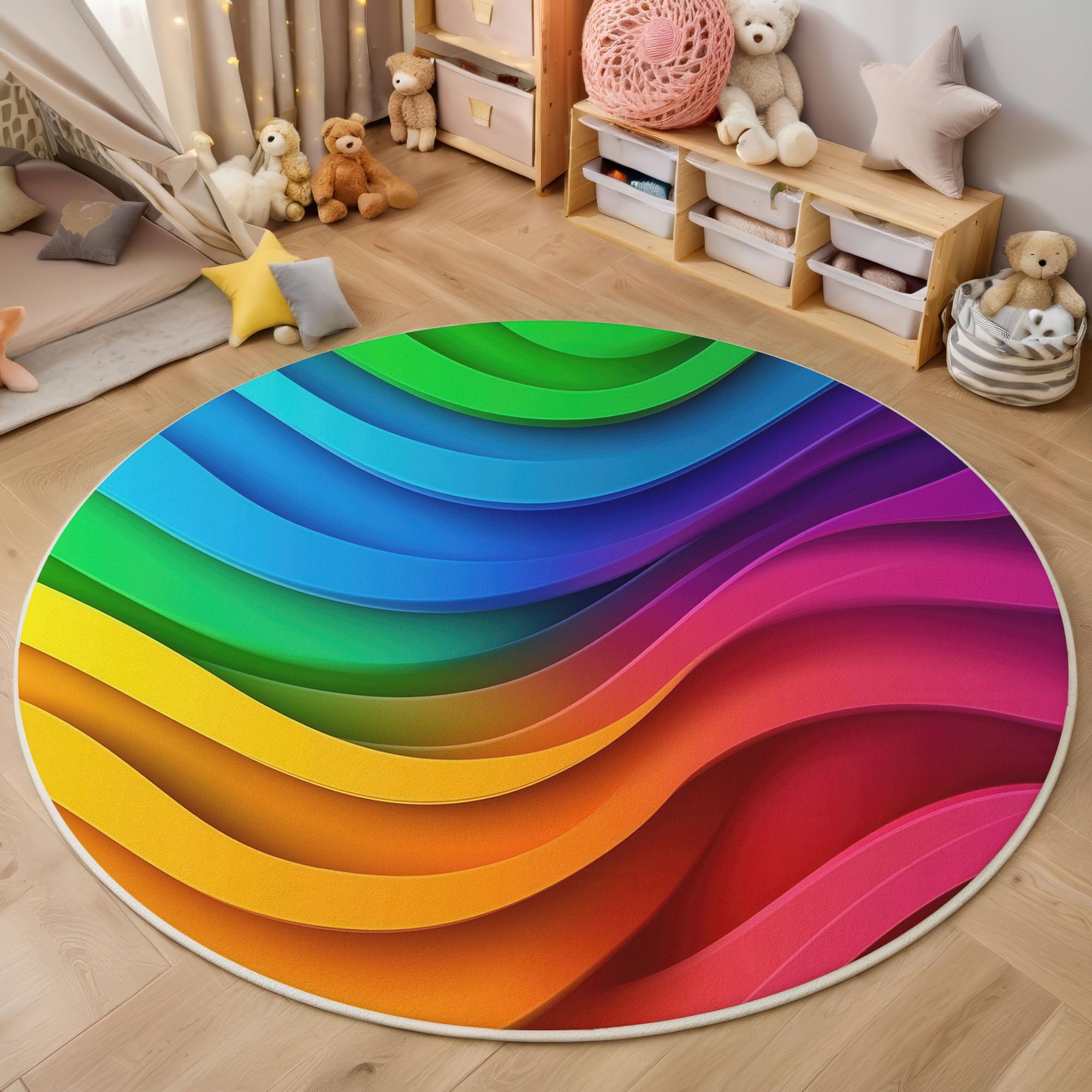 Tapis rond style artistique pour chambre d'enfant et nurserie douce