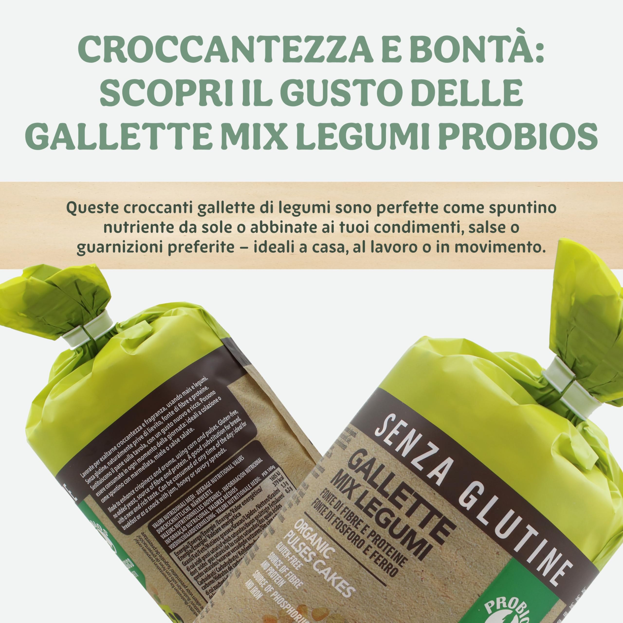 Probios Gallette Mix Legumi Bio – Snack croccante senza glutine – Realizzate con legumi biologici ricchi di fibre – Confezione da 12 da 120 g