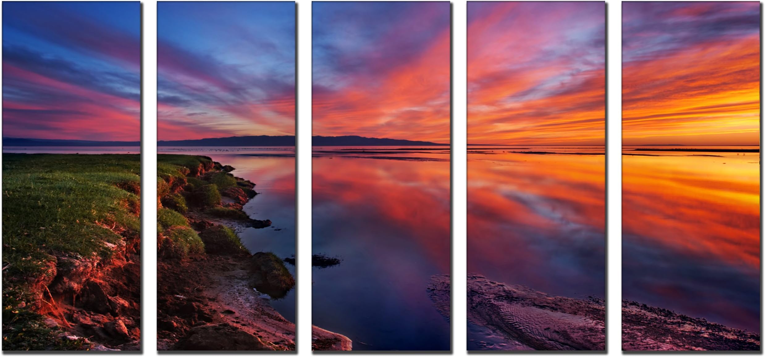 Sunset Beach Print on Canvas, Beach Canvas Prints, Seascape Canvas Designs, Framed 5 Panel Print, Sunset Beach Wall Art