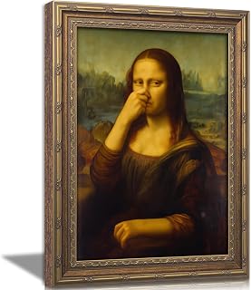 Vintage Gold Framed Funny Mona Lisa Wall Art, Funny Bathroom Wall Decor | Pinching Nose Painting Wall Decor, Whimsical Humor Amusing Toilet Poster Prints Artwork for Bathroom Washroom
