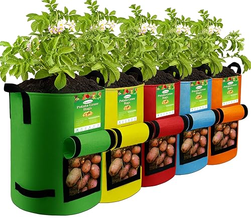 5Packs 10Gal Colorful Potato Grow Bags, Heavy Duty Potato Bags