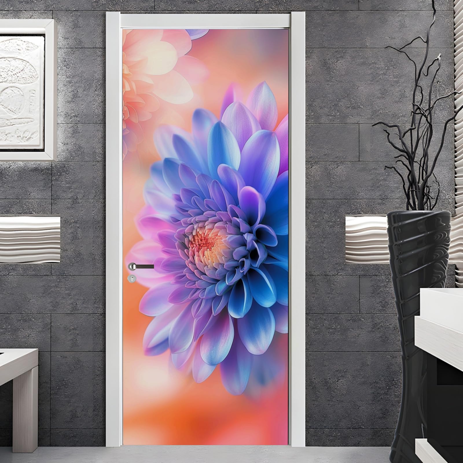Stickers porte bleu orange violet | Papier peint auto adhésif placard 200cm