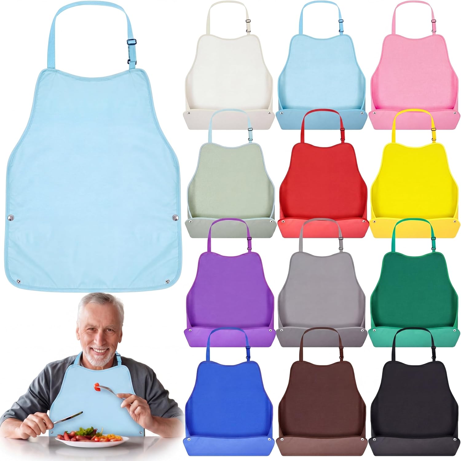 Twistover 12 Pack Adult Bibs for Men Women Senior Elderly Waterproof Washable Large Eating Bib Clothing Protector with Crumb