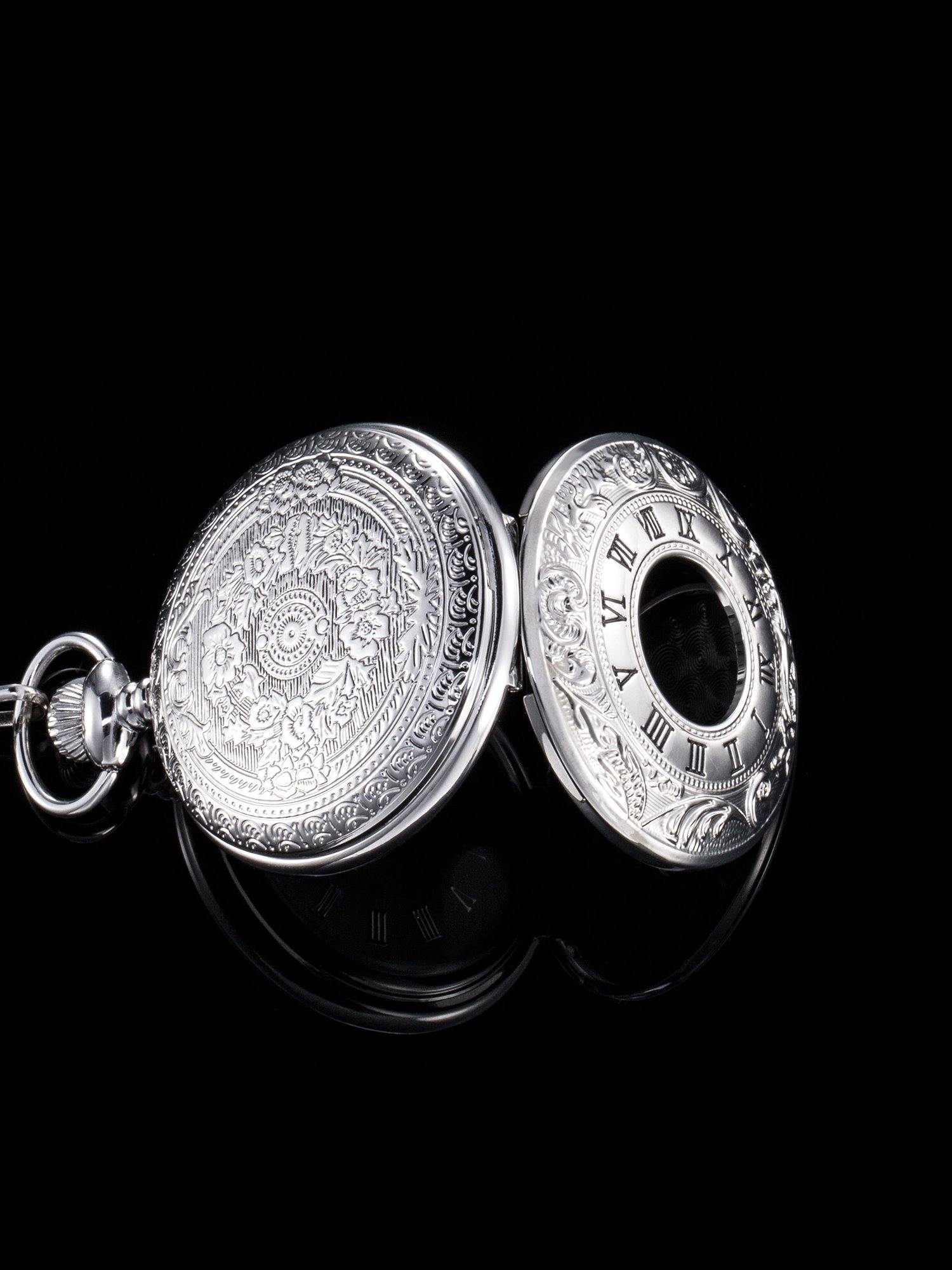 Orologi da Tasca, Numeri Romani Classici Argento con Catena(White)
