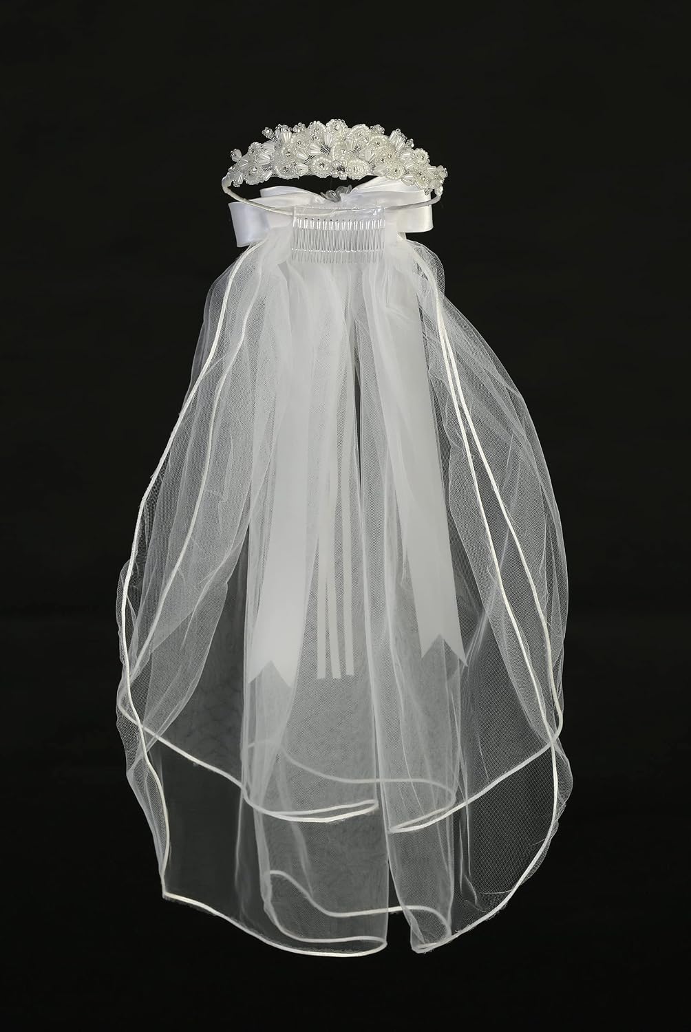 Pink Princess 1st Communion Veils for Girls - Holy First Communion Veil for Girls 7-16 - Velos para Primera Comunion - White Veil for Kids