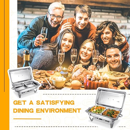 Miniatura 6 de Hoolerry Juego completo de 6 platos de bufé de acero inoxidable de 9 cuartos de galón, juego completo de servidores y calentadores de buffet con