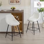 HOMCOM Swivel Bar Stools Set of 2, 26" Counter Height Barstools with Back and Arms, Upholstered Linen Bar Chairs with Footrest for Kitchen Island, Dining Room, Cream White