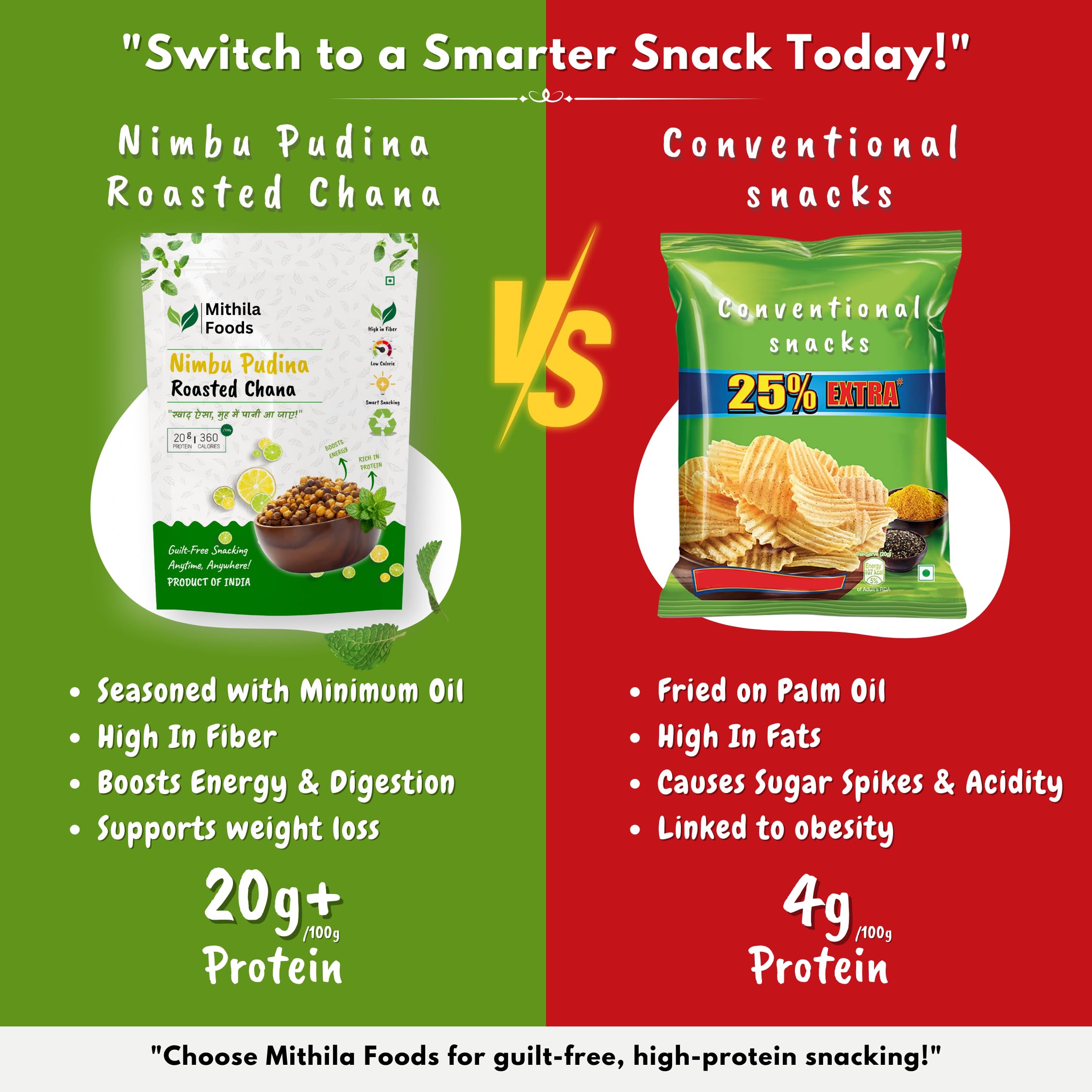 MITHILA FOODS 500g Nimbu Pudina Roasted Chana | Desi Chickpeas | Whole with Skin | Crunchy Vegan Gluten-Free High Protein SMART Snack | Authentic Bihari Bhuna Chana Snacks Tangy Lemon Mint Flavor - Image 5 thumbnail