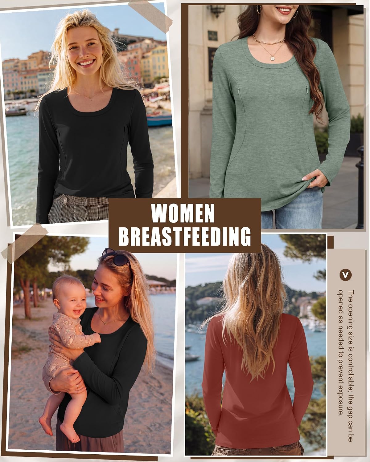 3 Pack Women's Breastfeeding Nursing Shirts Long Sleeve with Hidden Zippers Scoop Neck Loose Fit Maternity Tops