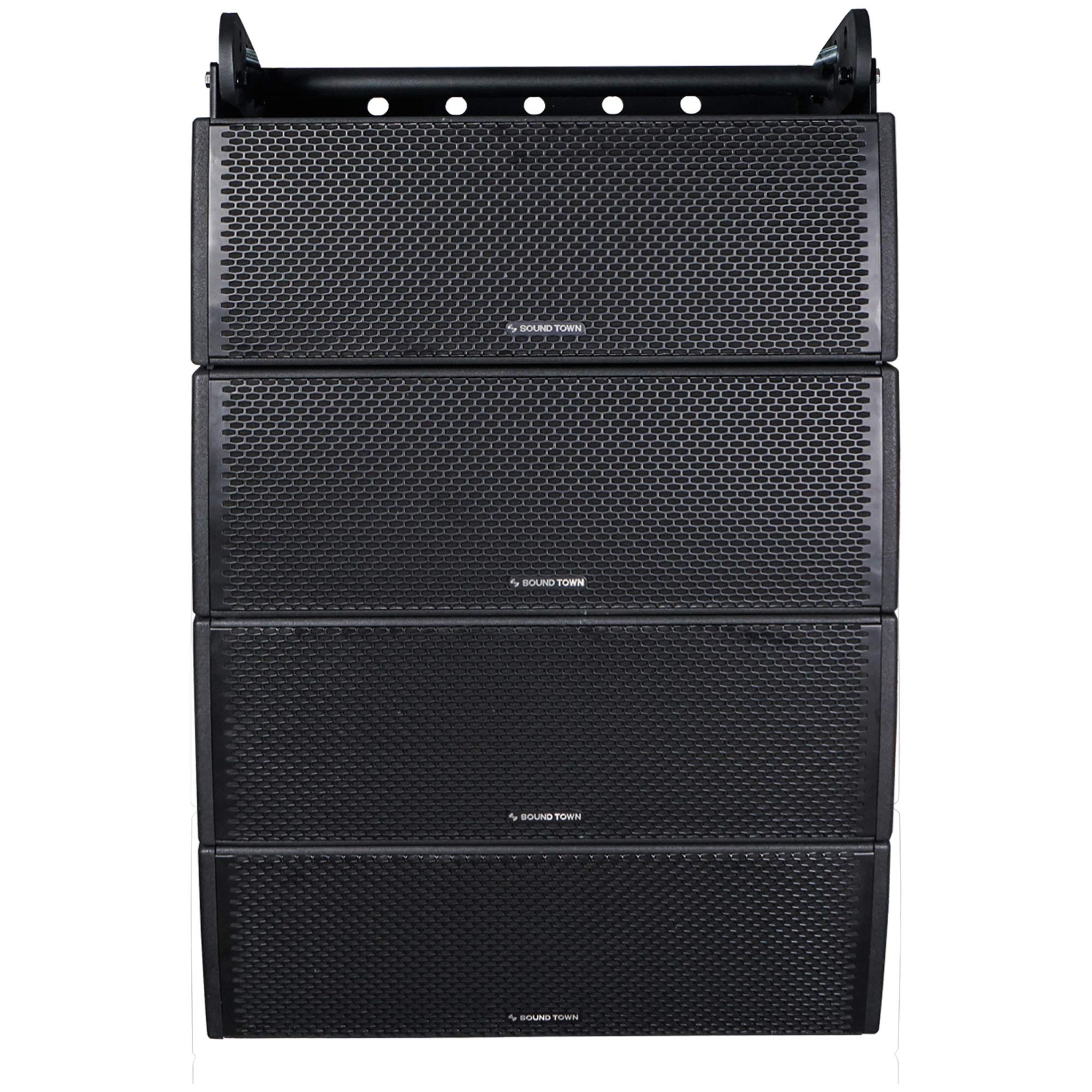 Sound Town All-Weather 4 x Dual 8” Water-Resistant Passive Line Array System with 3” Titanium Compression Drivers, Full Range/Bi-amp Switchable, Black (ZETHUS-IP208X4)