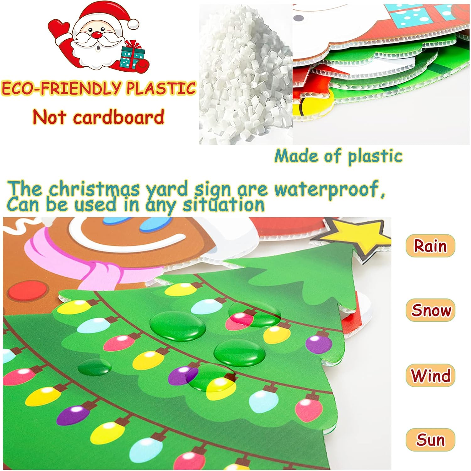 Large Christmas Yard Signs with Stakes for Outside Yard Decorations 5 Pieces Xmas Plastic Lawn Signs Santa Snowman Reindeer Tree Gingerbread Ornament Signs for Winter Christmas Holiday Outdoor Lawn Decorations