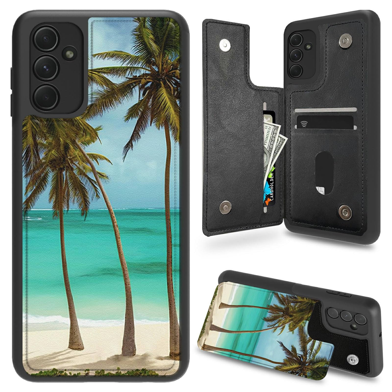 BFSEROBJ for Samsung A15 5G Case Wallet Cover with Card Holder PU Leather Kickstand Magnetic Buckles Shock Proof TPU Phone Case for Samsung Galaxy A15