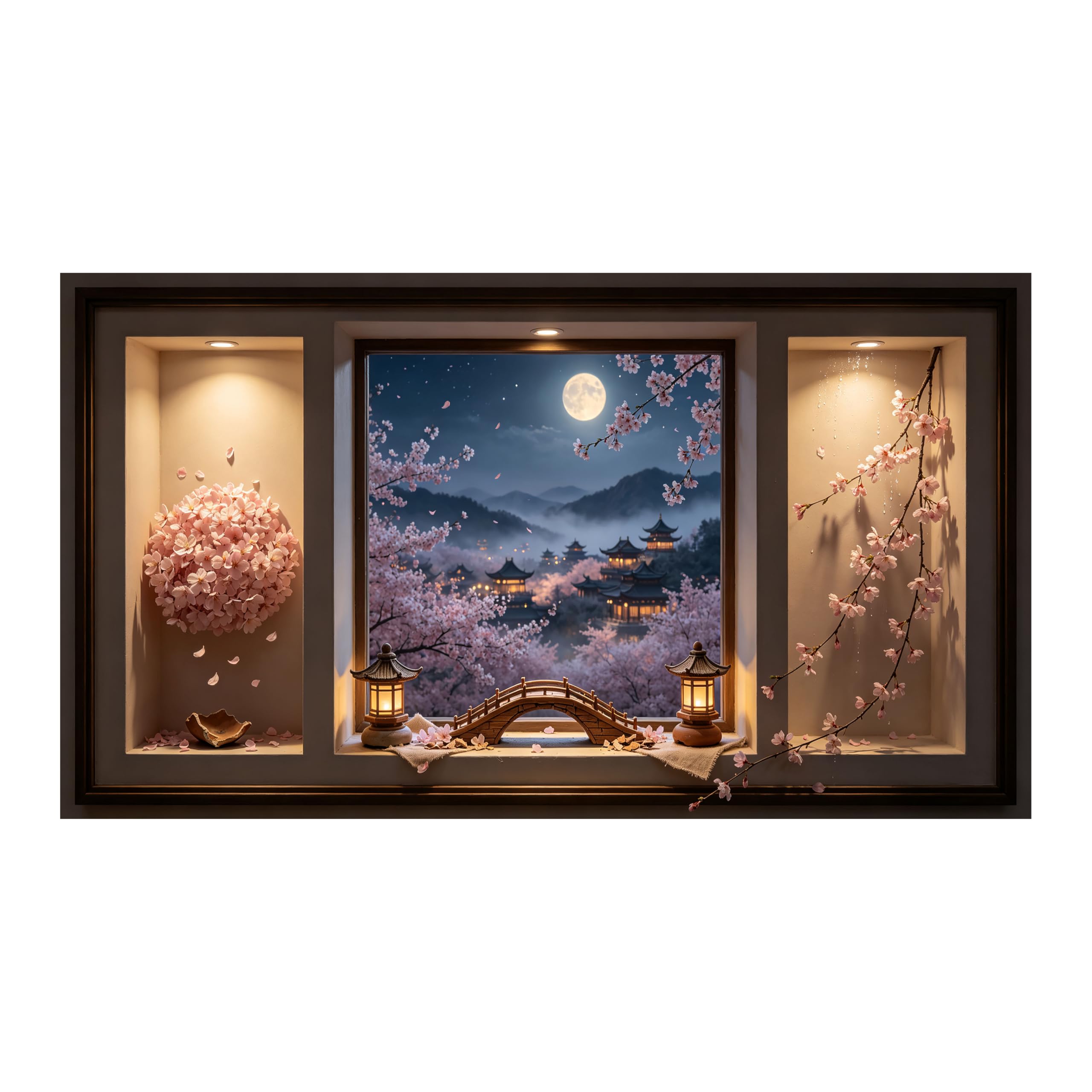 Yzpallescene Art260711223 3D Framed Wall Art Cherry Blossom Moonlit Pagoda Landscape Large Size Selfadhesive Removable Wall Decor Prints Artwork For Living Room Bedroom Office