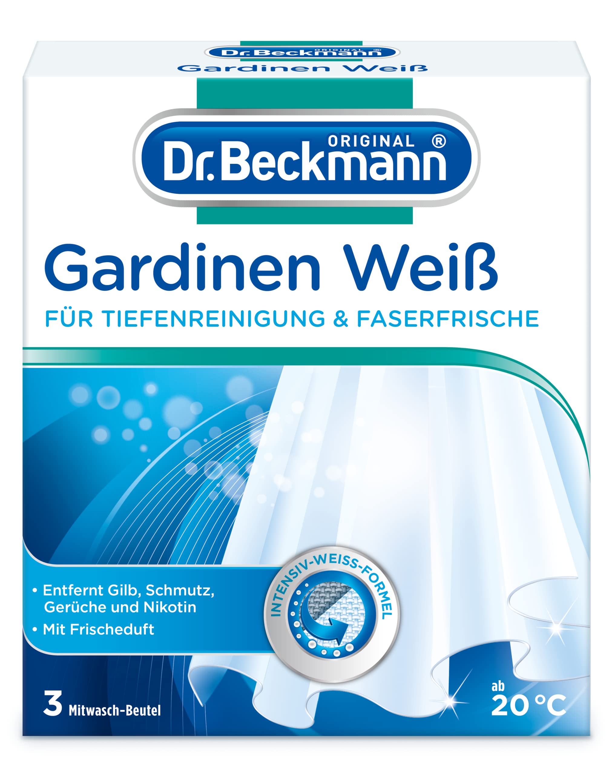 Dr. Beckmann Gardinen Weiß | Gardinenweiß für strahlende Vorhänge | mit effektiver Intensiv-Weiß-Formel
