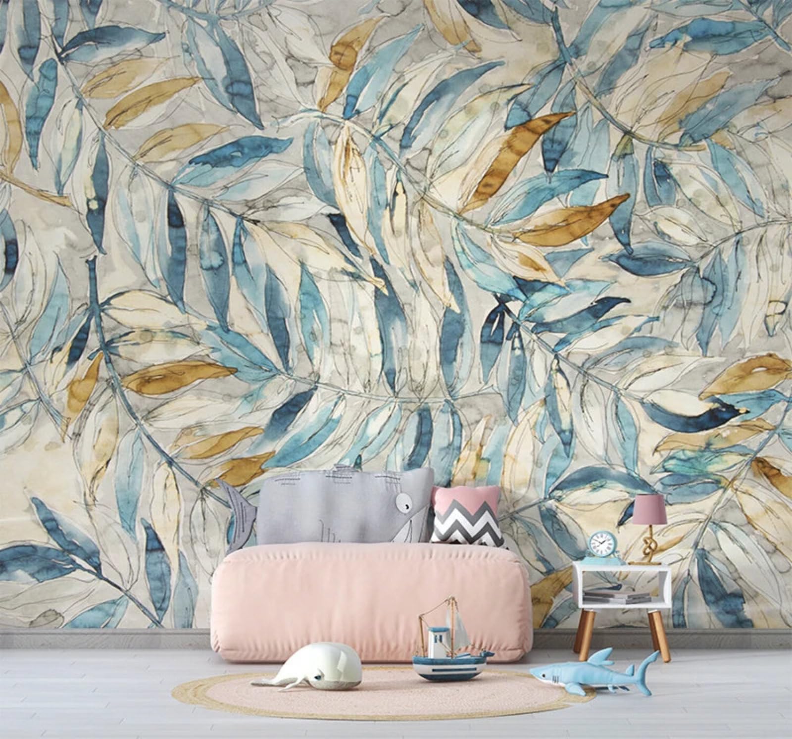 Retro Hand Drawn Watercolour Leaves Art 3D Wallpaper Easy Install Feature Office Living Room Sofa Bedroom TV Background Wall Decoration-250cm×170cm