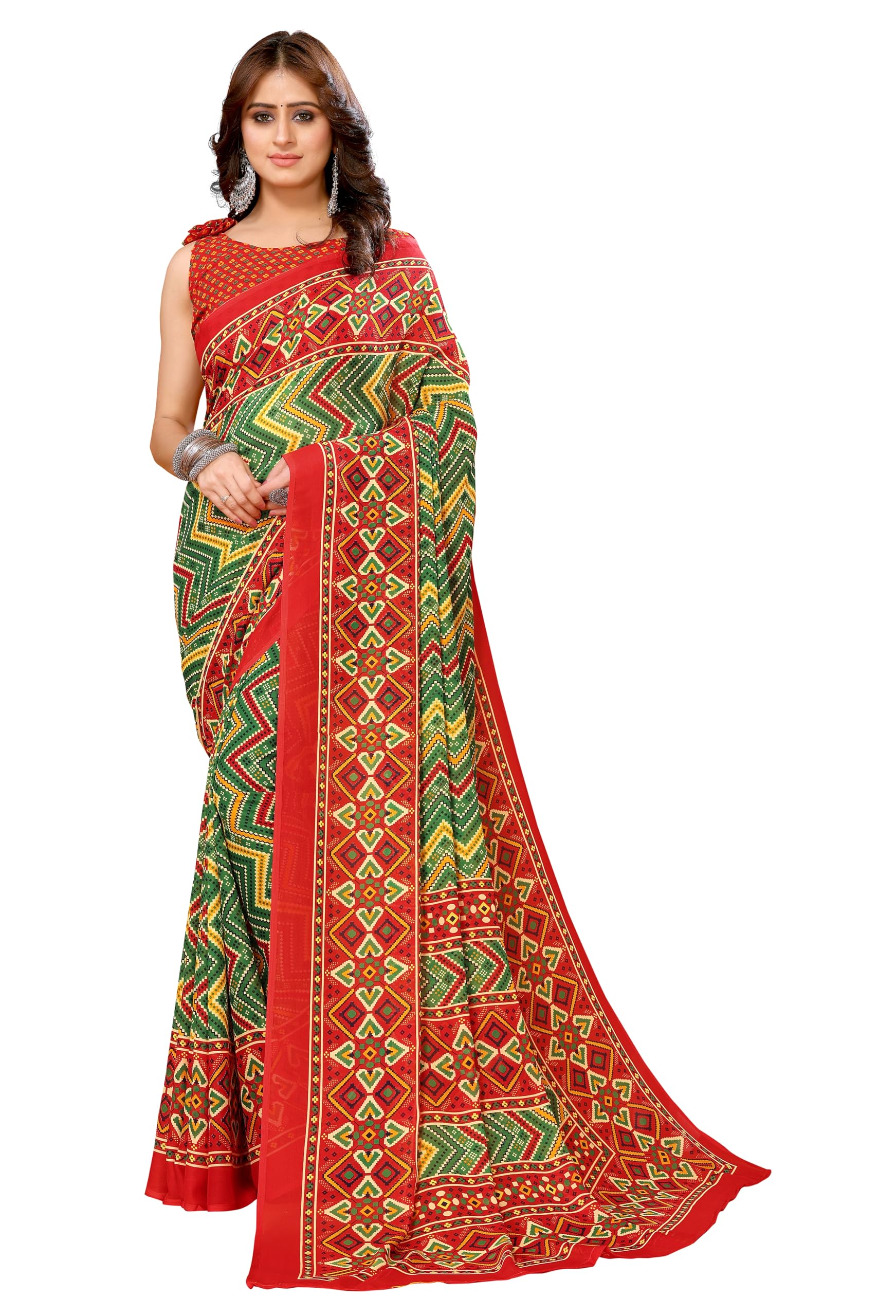 Yashika Mujer Moda Georgette Color Marrón Sari con Material Blusa - Imagen 8 de 13