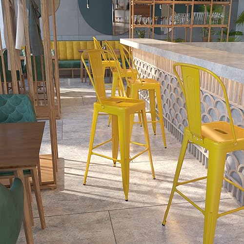 Miniatura 2 de Taburete Flash Furniture de bar hecho de metal para interior y exterior Metal Amarillo