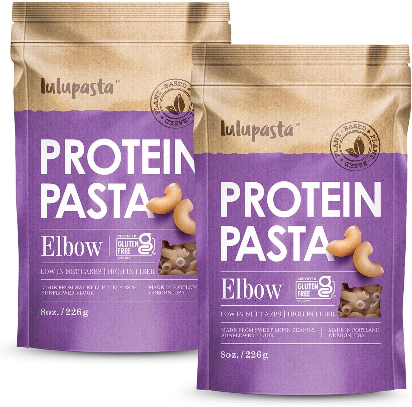 High Protein Pasta, 19g, Made with Lupin Flour & Sunflower Flour, 4g Net Carb, Gluten Free, Keto Pasta, Low Carb, by lulupasta (Elbow, 2 Pack)