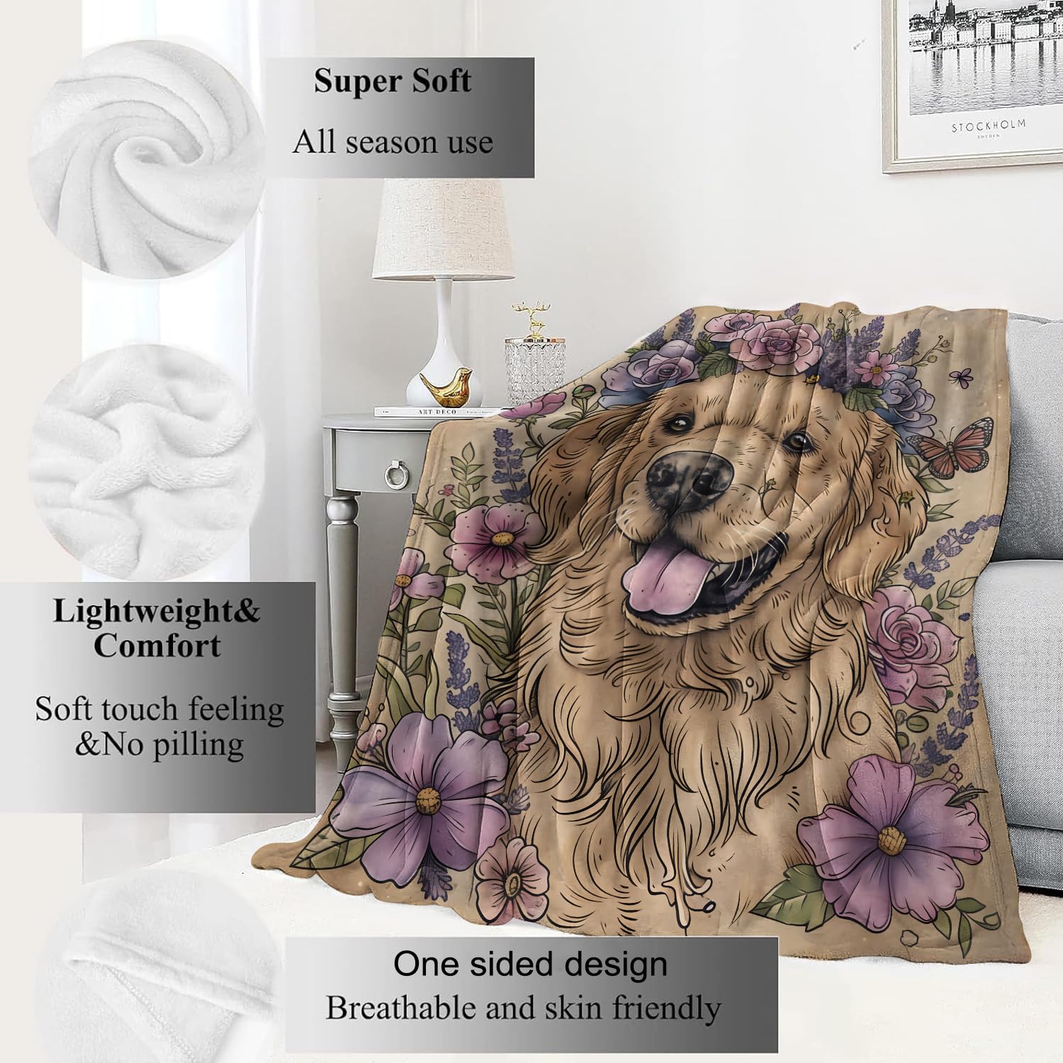 Amazon.com: VODRM Golden Retriever Blanket Cute Dog Retro Throw