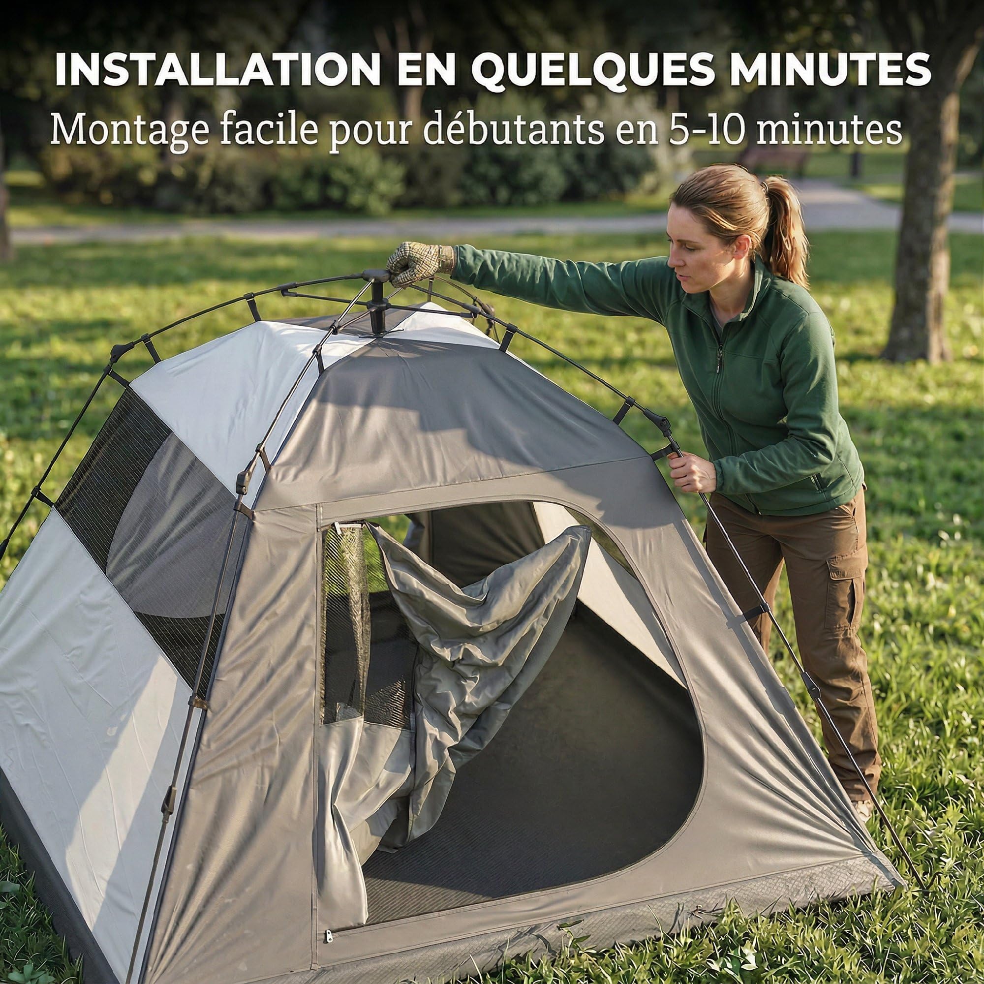 Outsunny Tente de Camping Dôme 2 Personnes Imperméable 3000mm Gris Foncé | 3-4 Saisons, Grande Hauteur 150cm, Montage Rapide, 2 Portes, Abri de Bivouac Autoportant, 22 Piquets