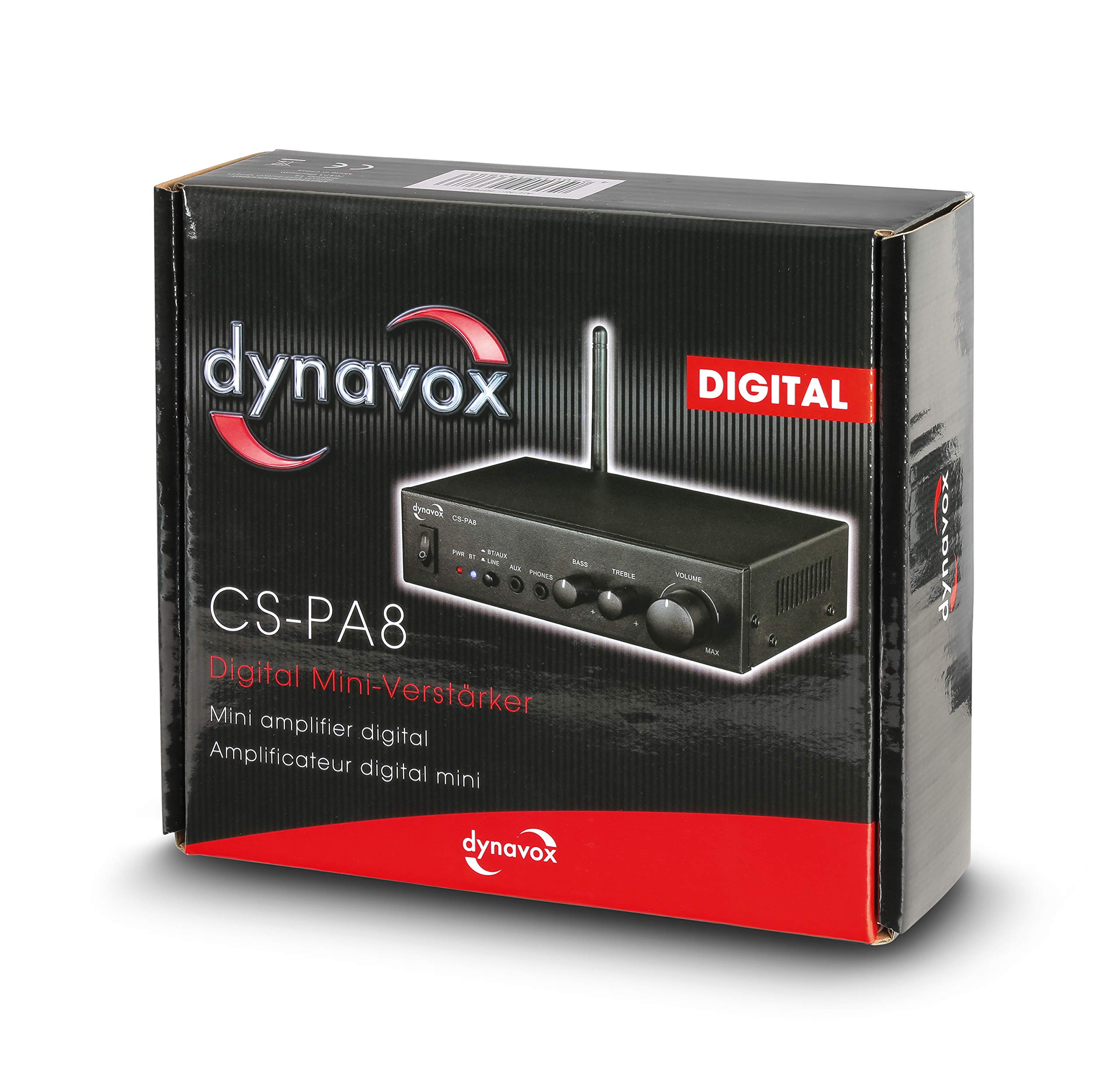 Dynavox Mini amplificatore CS-PA8, amplificatore digitale stereo, terminali di collegamento avvitabili, antenna BT integrata e connettore cuffie, nero