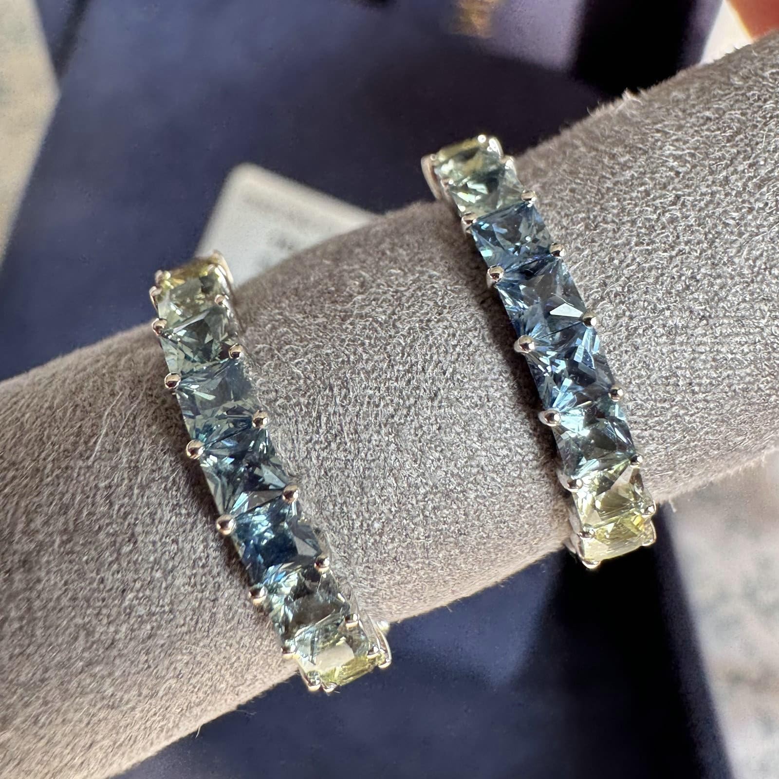 KnSam Prawdziwe złoto biżuteria 18 K białe złoto 750 Creole Hoop, 3 ct szafirowe damskie kolczyki klasyczne szlif kwadratowy kolorowe, kolczyki damskie Au750 Gold