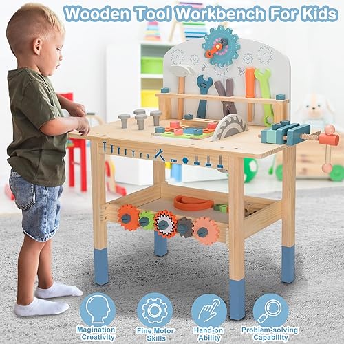 Miniatura 2 de Juego de mesa de trabajo de madera para niños, mesa de taller de simulación para niños pequeños, gran juego de construcción regalo para niños y